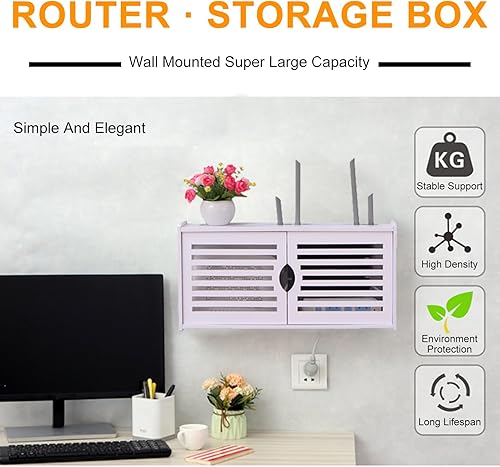 Miniatura 3 de Soporte de pared doble para puerta, Estante de pared flotante, Caja de almacenamiento WiFi, Caja organizadora de cables, Protector de regleta