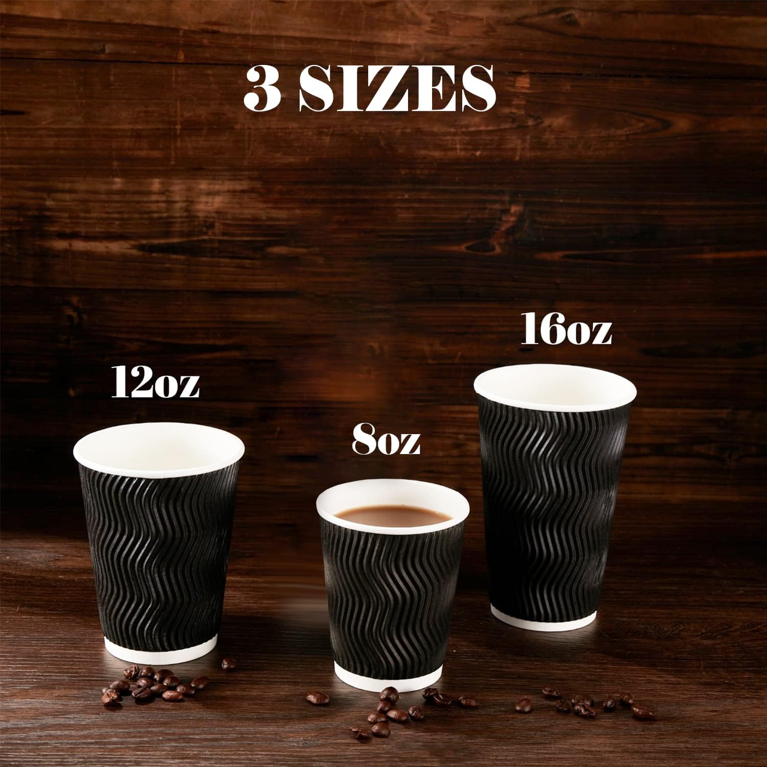 Lamosi 8 oz Disposable Coffee Cups - 120 Pack, Insulated Corrugated Paper Cups, Kraft Ripple Wall Cups for Hot Beverage or Cold Drinks (Black) - Image 5