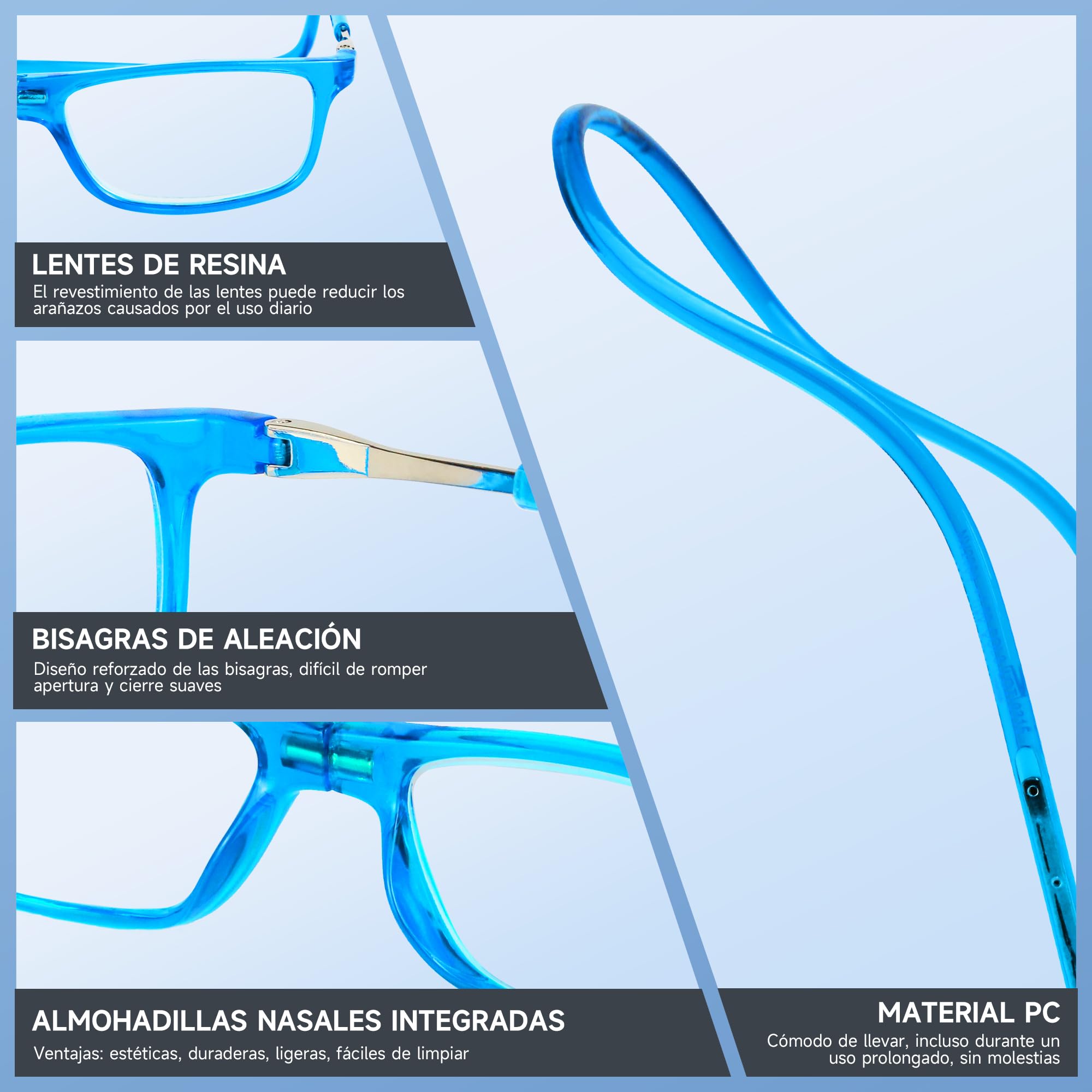 NEW VISION Gafas Presbicia Hombre 5 Pack, Gafas de Presbicia Cierre Imán, Longitud Ajustable, Gafas De Lectura para Hombre y Mujer, NV2904 (5COLORI, 2, X)
