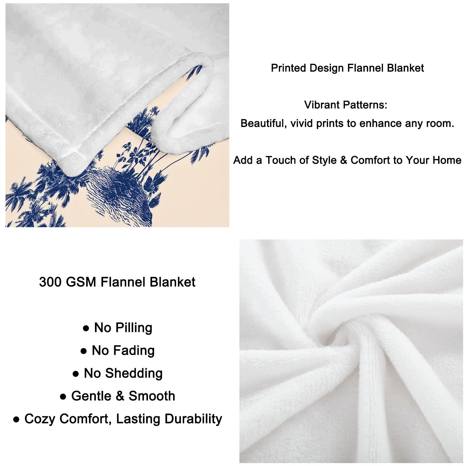Genérico Manta de Forro Polar de Franela 220 x 240 cm, Beige Manta Estampada con Retro Minimalismo Plantas Palmeras - Invierno Calentitas para Niñas Niños Adultos
