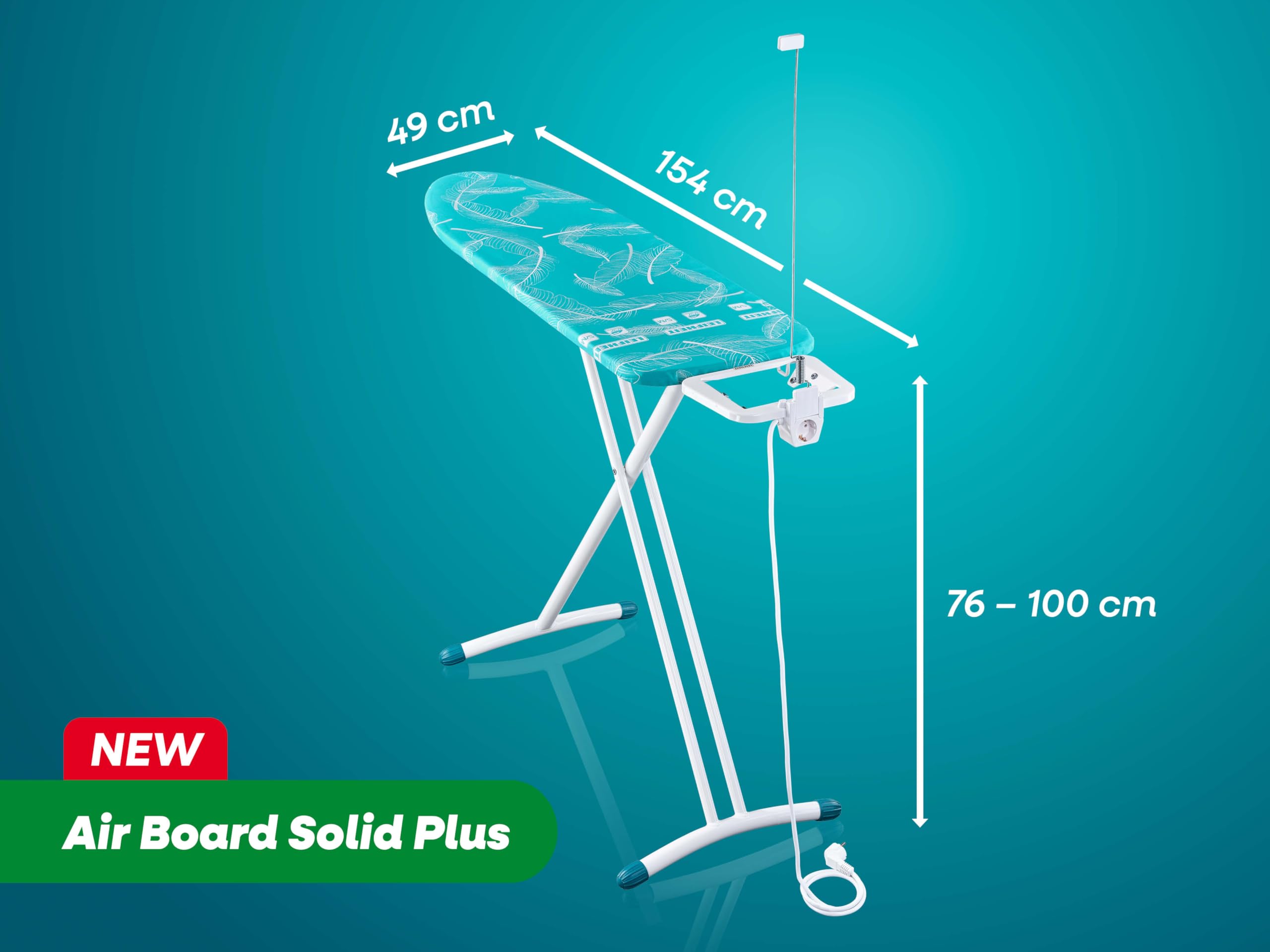 Leifheit Air Board M Solid Plus Bügeltisch 120 x 38 cm höhenverstellbar mit Steckdose und Kabelhalter
