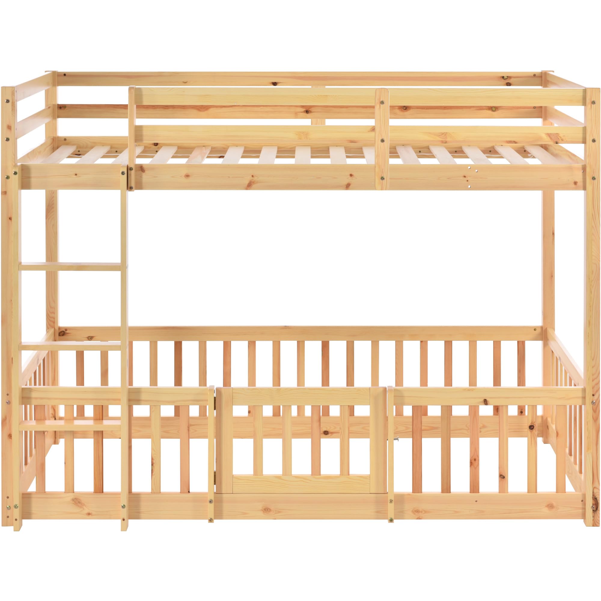 Lubvtti Litera Infantil 90 x 200 cm,Cama para niños con protección anticaídas y barandilla,Estructura Cama 90x200,Cama Superior con somier de láminas, Natural