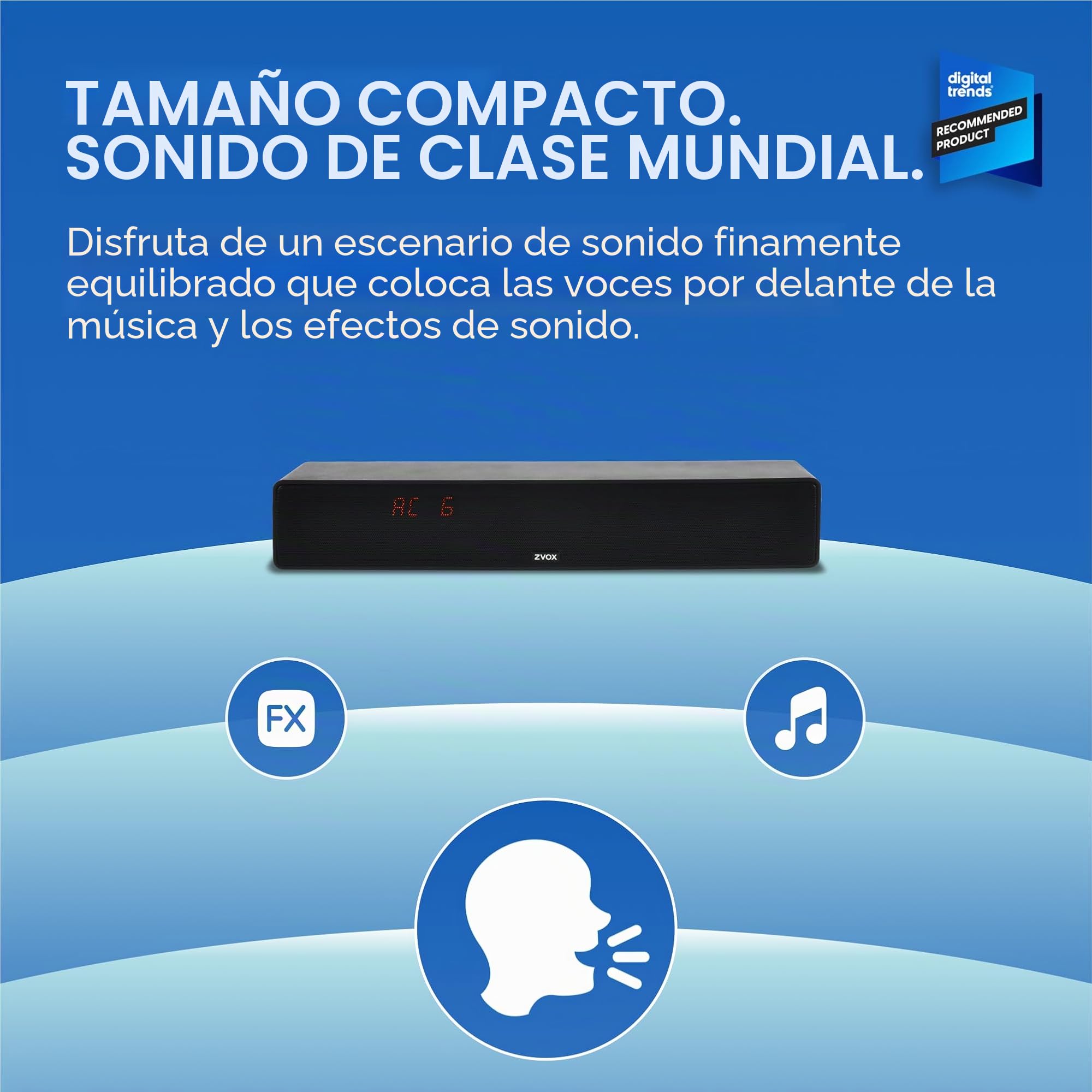 ZVOX AccuVoice AV157 - Barra de sonido aclaradora de diálogo, 12 niveles de impulso de voz | Tecnología patentada de audífonos, altavoz compacto de TV de cine en casa de 17 pulgadas, conexión simple, color negro