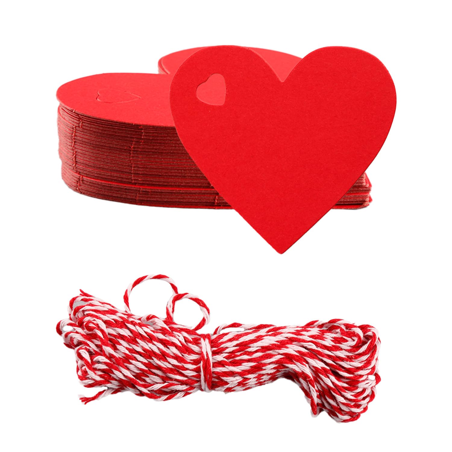 Wellrun Red 100Pcs Kraft Paper Heart Tags, Love Label Tag With 10M Twine,Blank Labels For Valentine's Day,Mother's Day,Wedding,Thanksgiving,Birthday