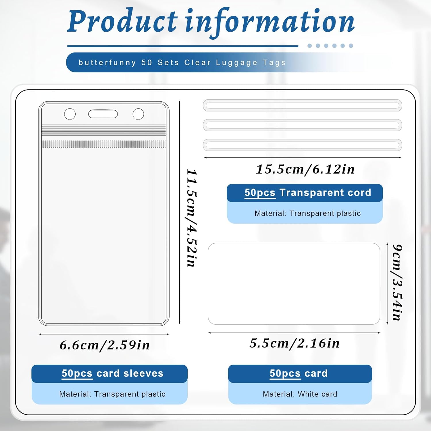 50 Sets Clear Luggage Tags with Loop Straps and Printable