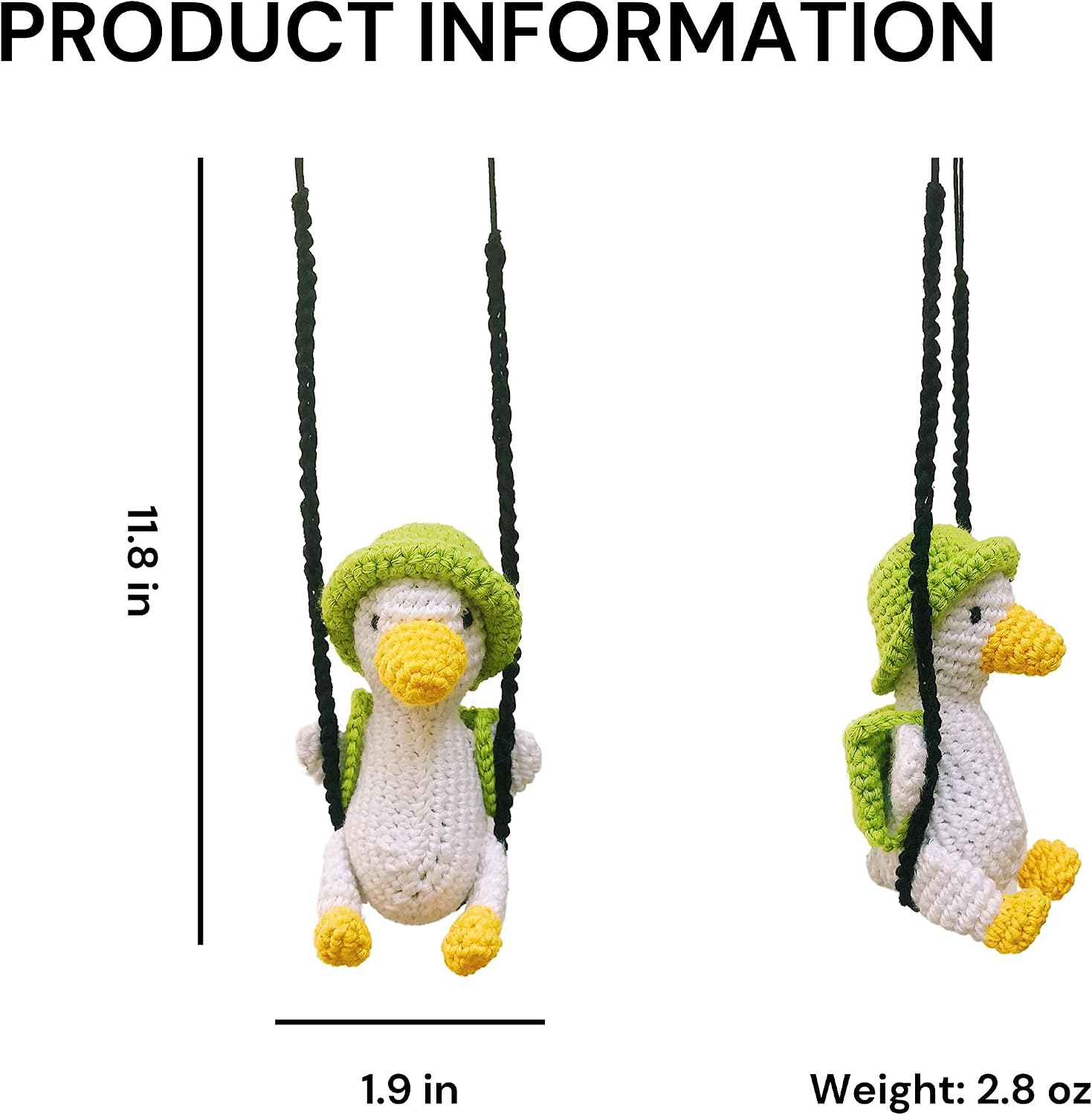 Bunny Crochet Swing Duck Car Hanging Ornament, Accessories for Rearview Mirror, Car Pendant Duck Hanging Swing, Handmade Hanging car Charm, usable as House Decoration (Swing Duck Ornament) image 2