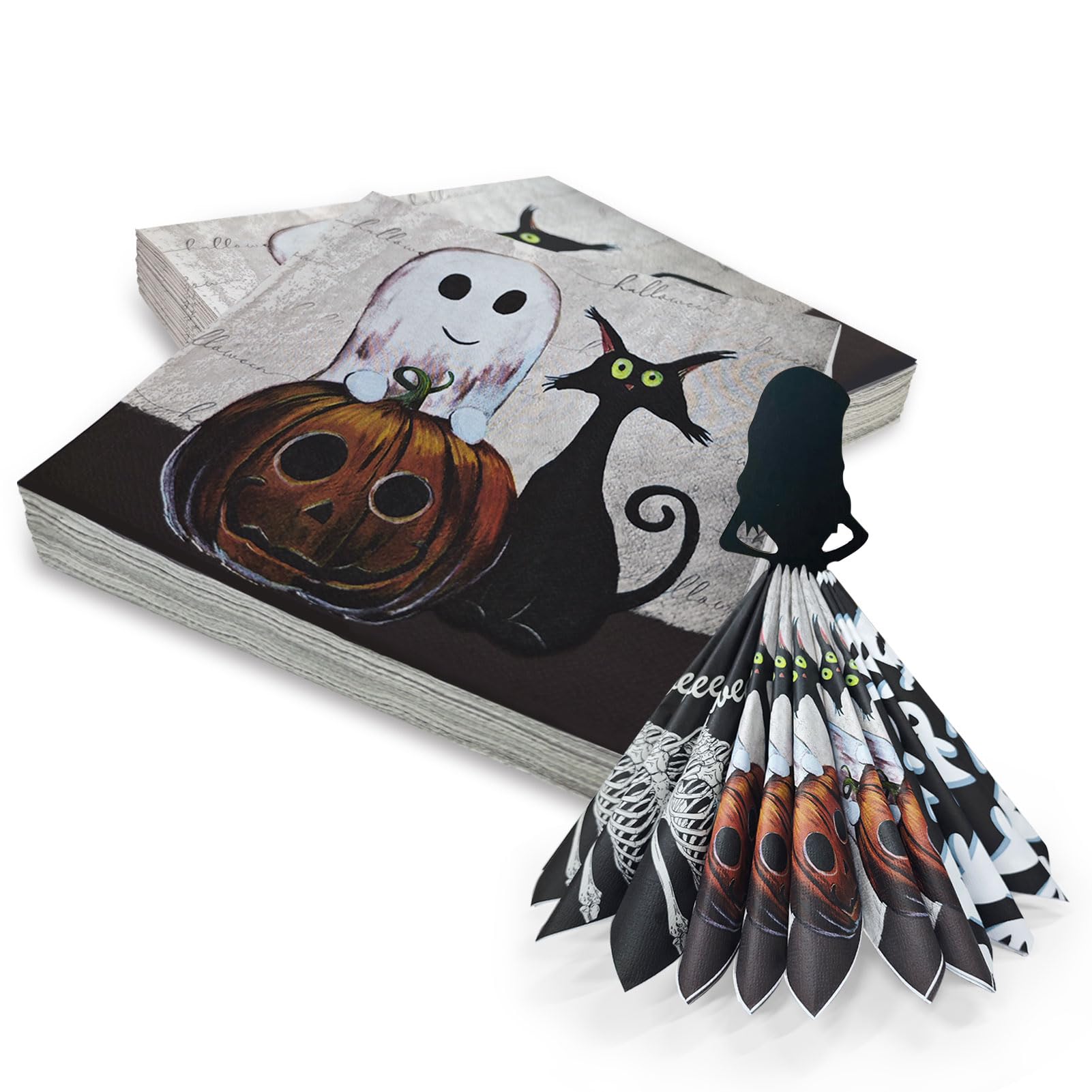 36 Stück Halloween Servietten 3-Lagig Servietten Halloween Tischdeko Kürbis Geist Kätzchen Papierservietten 33 x 33 cm Halloween Paper Napkins Party Deko