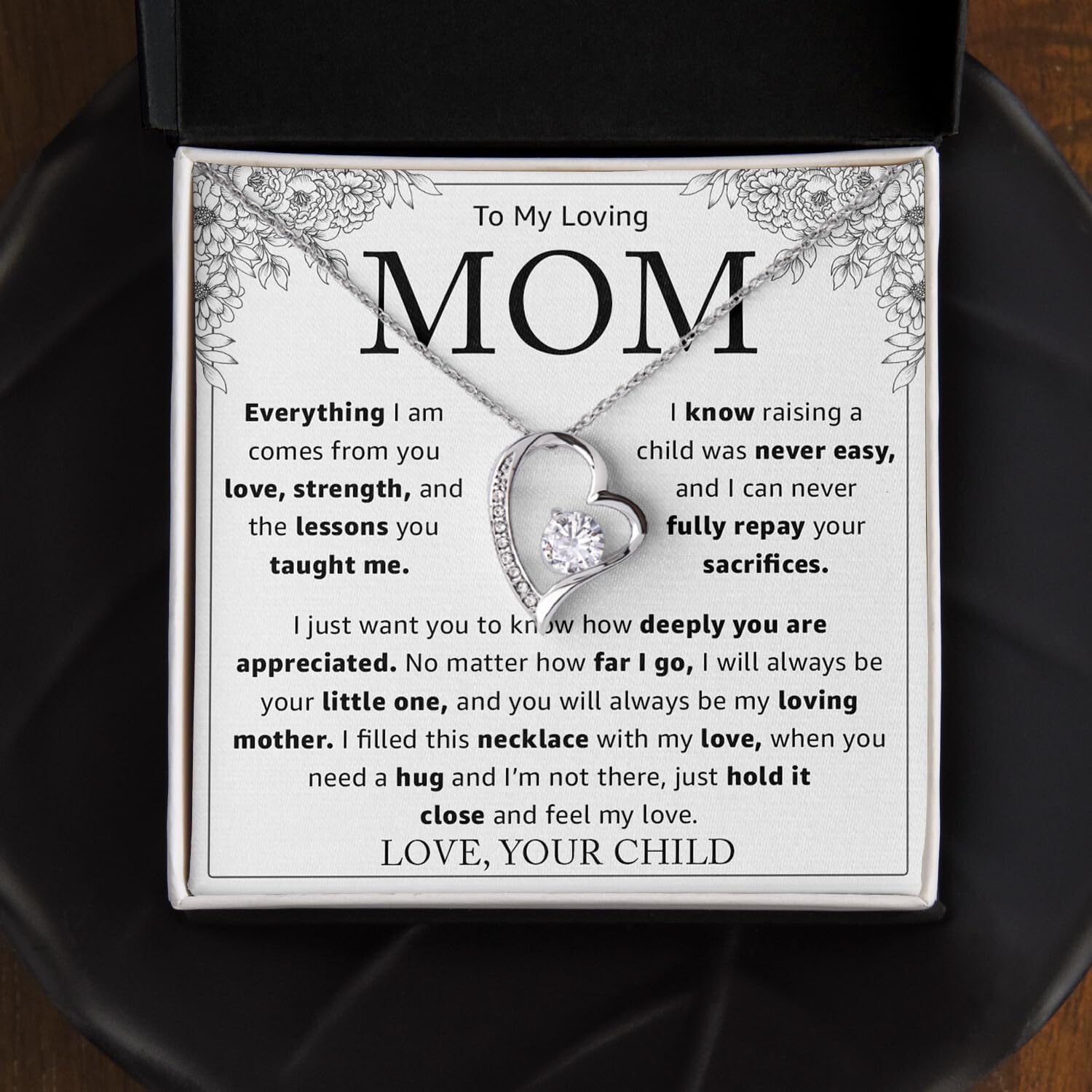 To My Mom Necklace with Heartfelt Message Card – Meaningful Gift for Mom from Son or Daughter, Perfect Mother’s Day, Birthday & Christmas Jewelry Gift