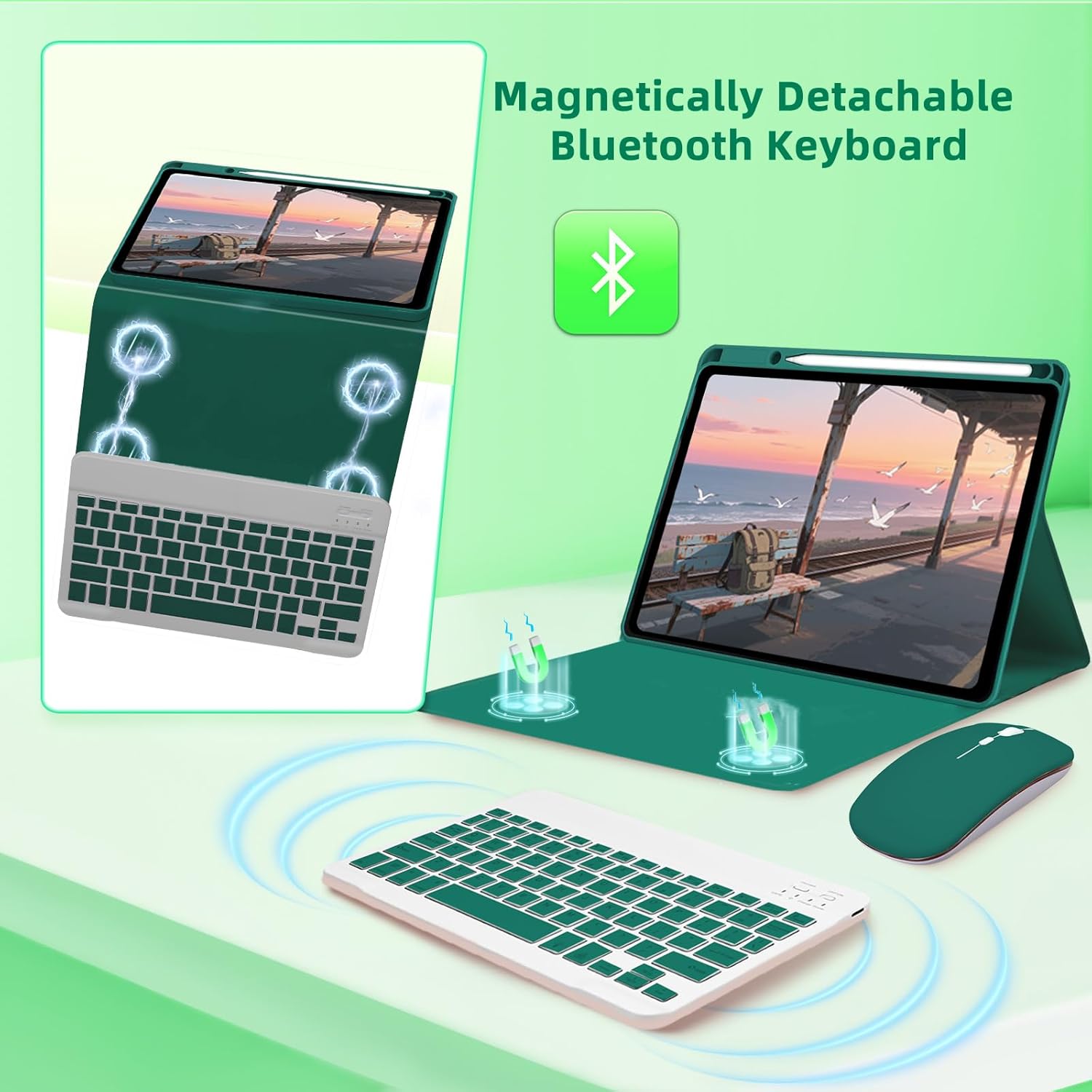 Keyboard Case for iPad 10th / A16 11th Generation 2022/2025-7 Colors Backlit Keyboard Cover and Mouse (Dark Green)