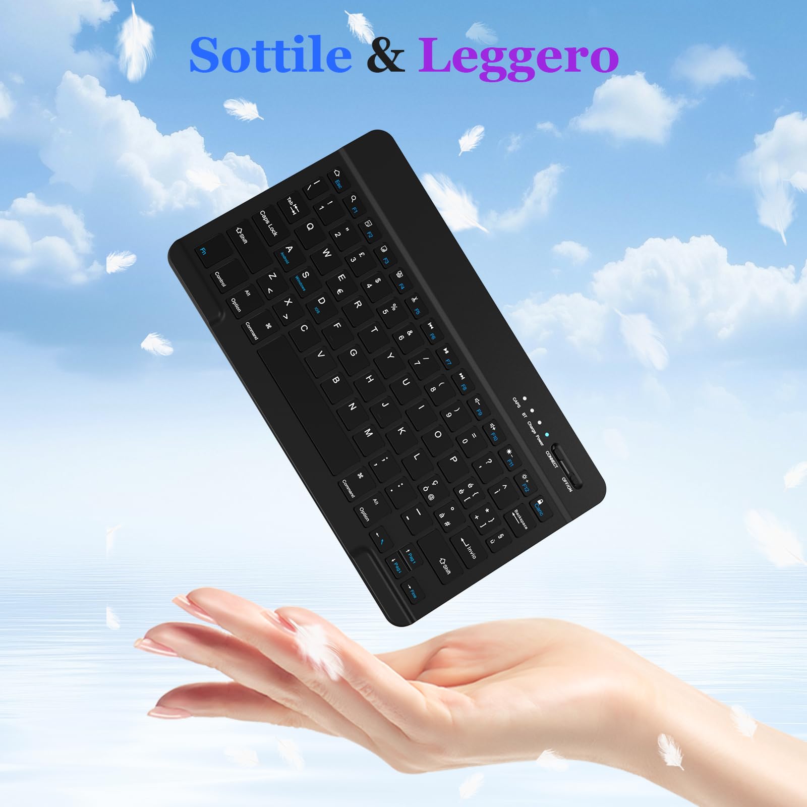 Tastiera Wireless Bluetooth Ricaricabile Ultra Sottile Compatta per Tablet Samsung, iPad, Android, Windows - Layout Italiano