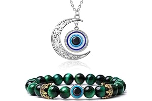 Unisex Green Evil Eye Necklace and Bracelet Set