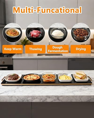 Miniatura 3 de Bandeja de Calentamiento Eléctrica, Bandejas de Calentamiento de Alimentos Extra Grandes con Ajustes de Temperatura y Temporizador, Calentador de
