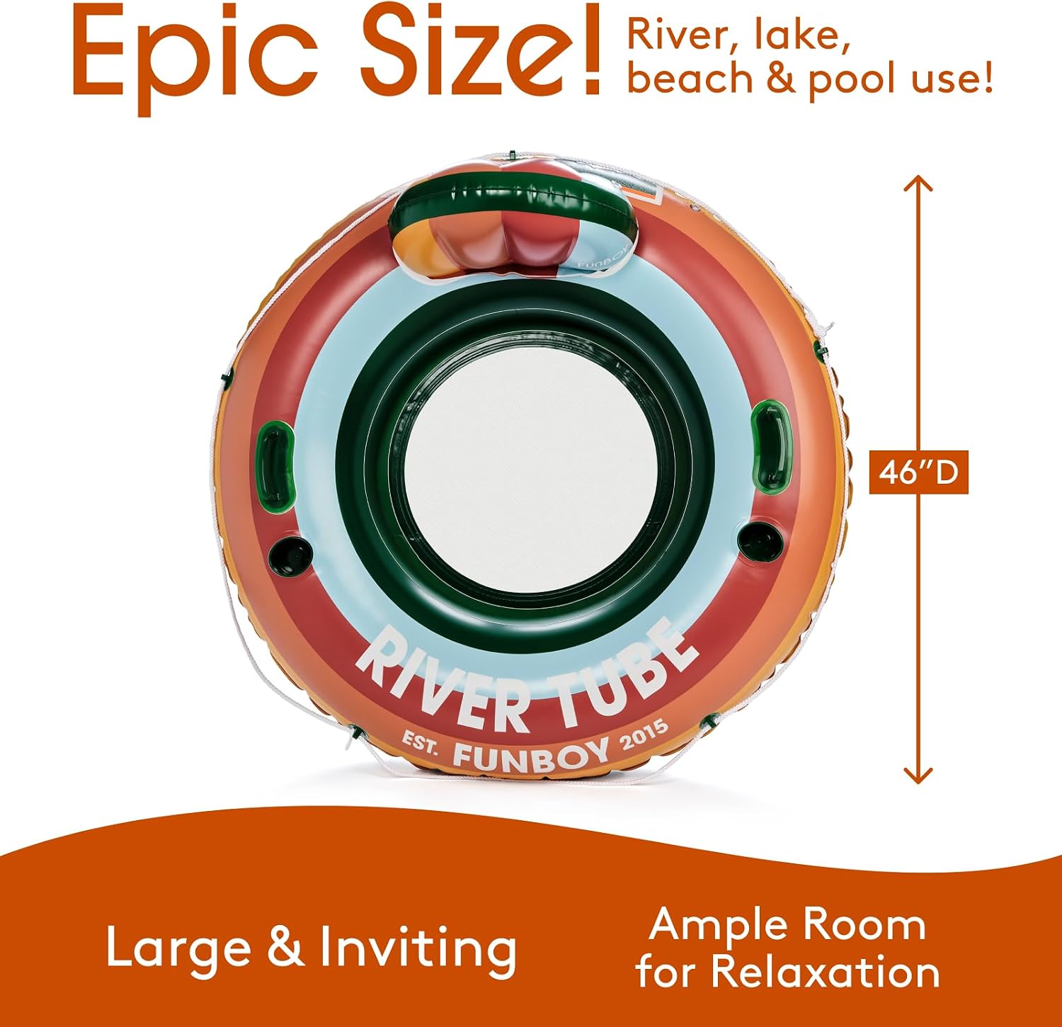 FUNBOY Inflatable River Tube for Adults for Floating Rivers Recreationally, Heavy-Duty Premium Water Float with 2 Cup Holders