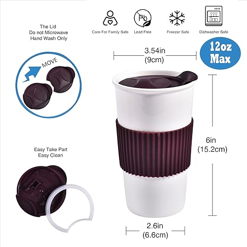Miniatura 31 de Taza de café de viaje de cerámica, 12 onzas, portátil, taza de viaje con tapa, taza alta de doble pared, vaso para llevar para portavasos de NewDay