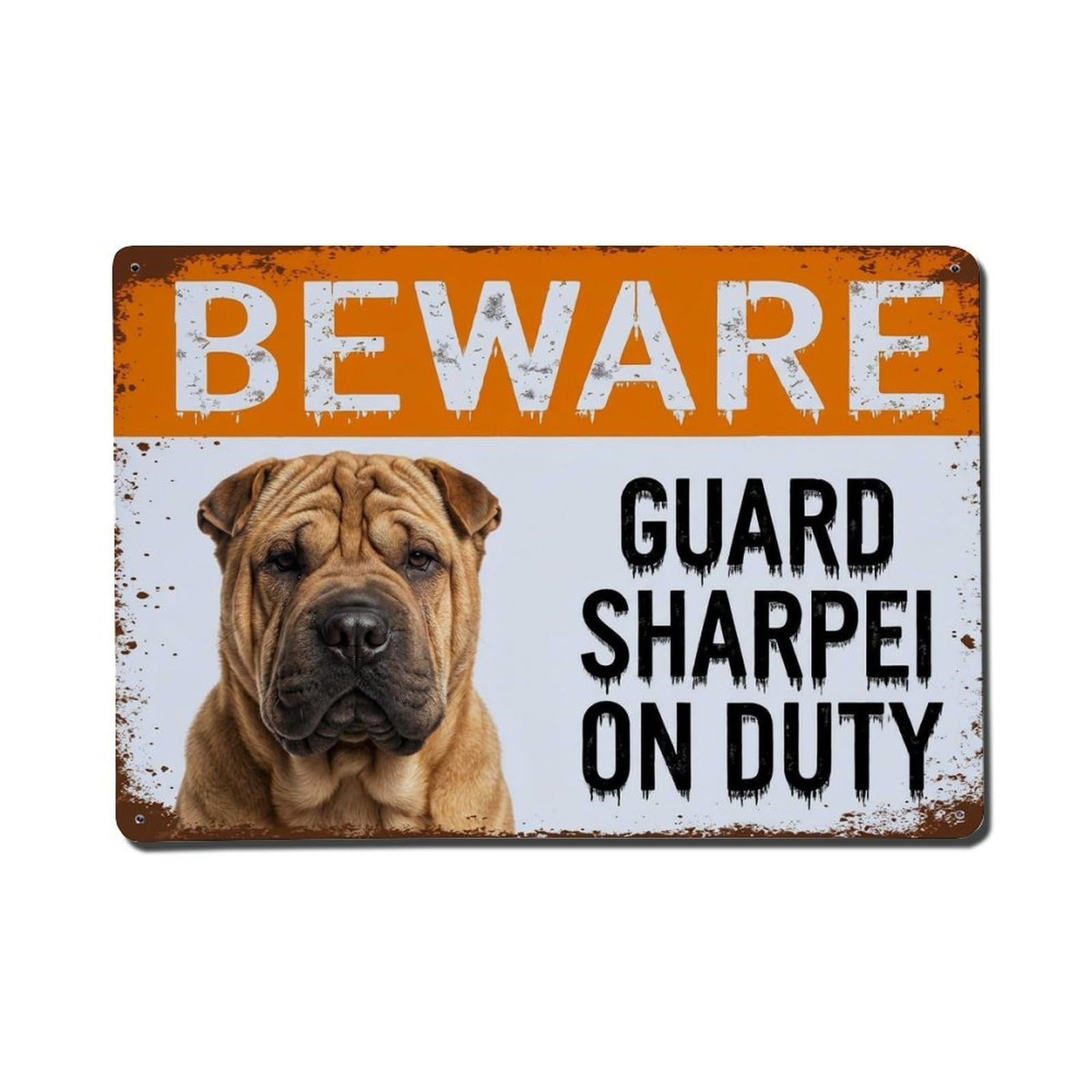 Vintage Funny Sharpei Guard Beware of Dog Terrace Metal Tin Sign