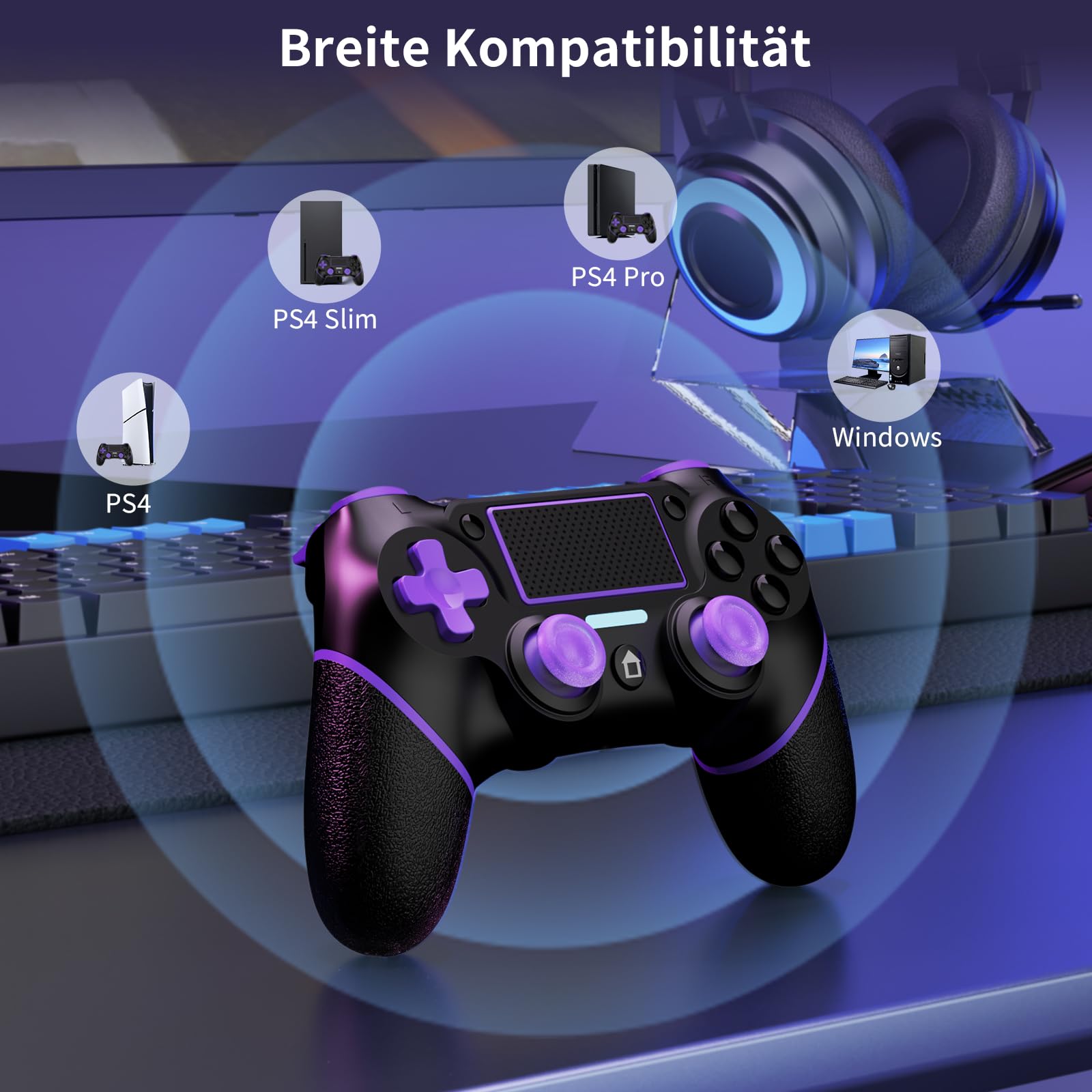 Reddening für 2 Stück PS4 Controller，Controller PS4 für PS4/Pro/Slim/PC，Gamepad Joystick mit Turbo/Zurück Taste/Dual Vibration/6-Achsen Gyro Sensor/Touchpanel - 4