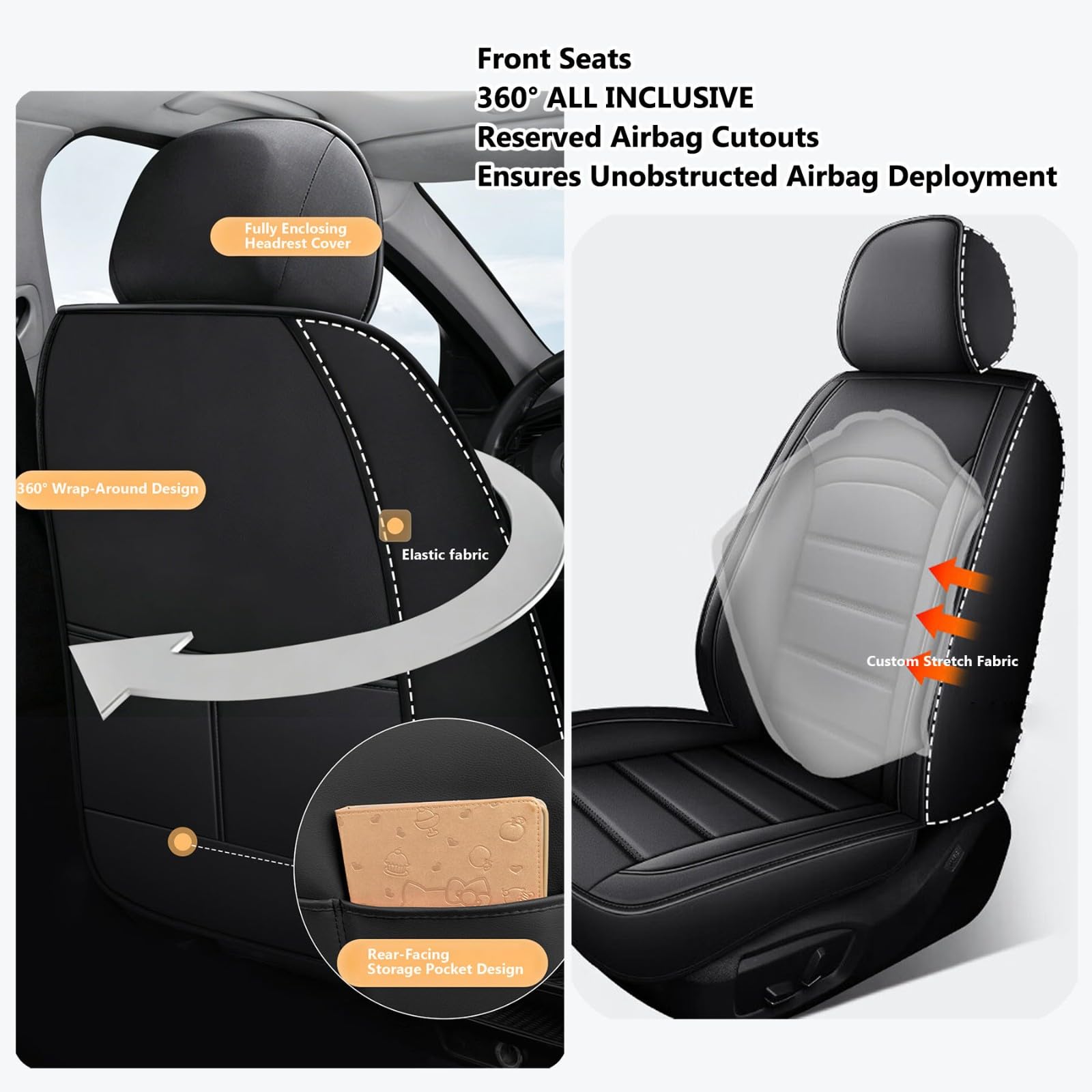 Housse Siège Auto pour Peugeot 3008/5008 Ensemble Complet Housse Siege Voiture Universelle 5 Places Cuir PU Respirant Étanche Anti-Dérapant Compatible Airbag,Couvre Interieu Accessoire(Grau)