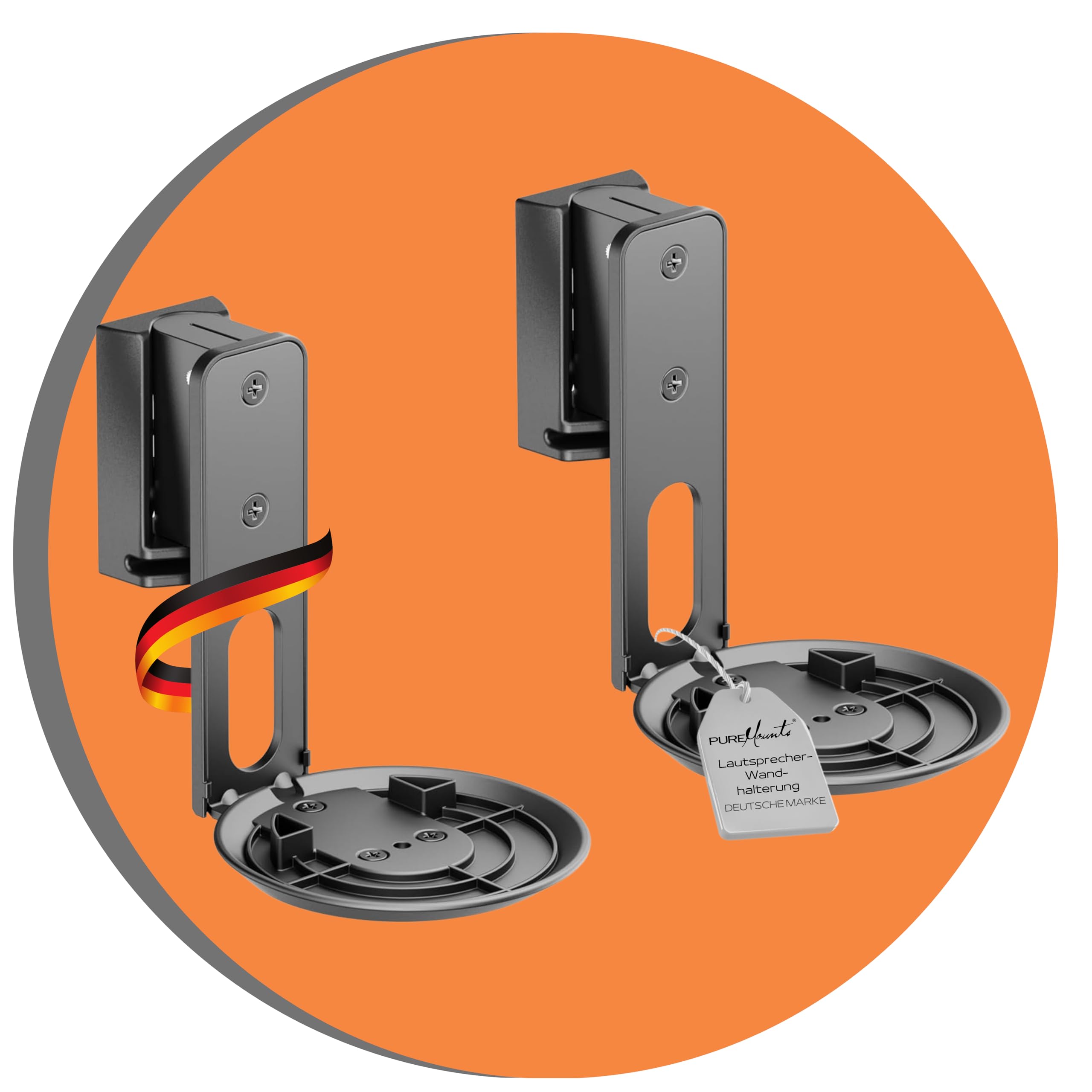 PureMounts Speaker Bracket for Sonos Era 100 Set of 2 Speaker Wall Mount with Cable Management Swivelling +/-45° Tilting 0/-18° 3 kg Load Capacity Black