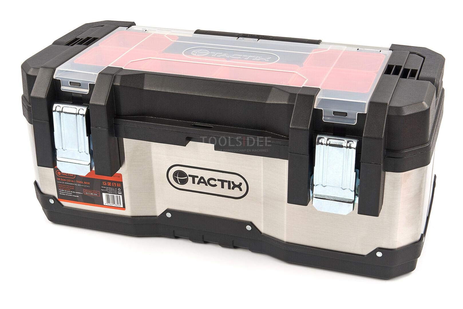 Tactix Caisse à Outils Professionnelle en Acier Inoxydable avec bacs de Rangement Amovibles