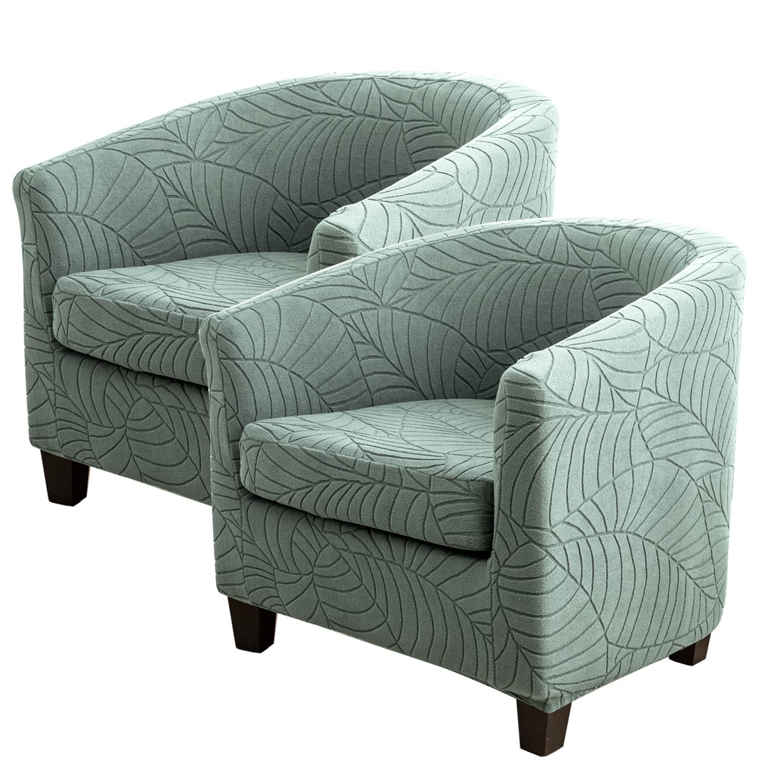 HACLEN Stretch Club Chair Slipcover with Cushion Cover, 2 Piece Barrel Chair Cover Removable Tub Chair Slipcovers Nonslip Armchair Covers (green,2 Set)