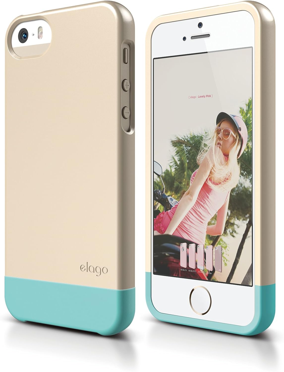 iPhone SE case, elago® [Glide][Champagne Gold/Coral Blue] - [Mix and Match][Premium Armor][True Fit] - for iPhone SE/5/5S
