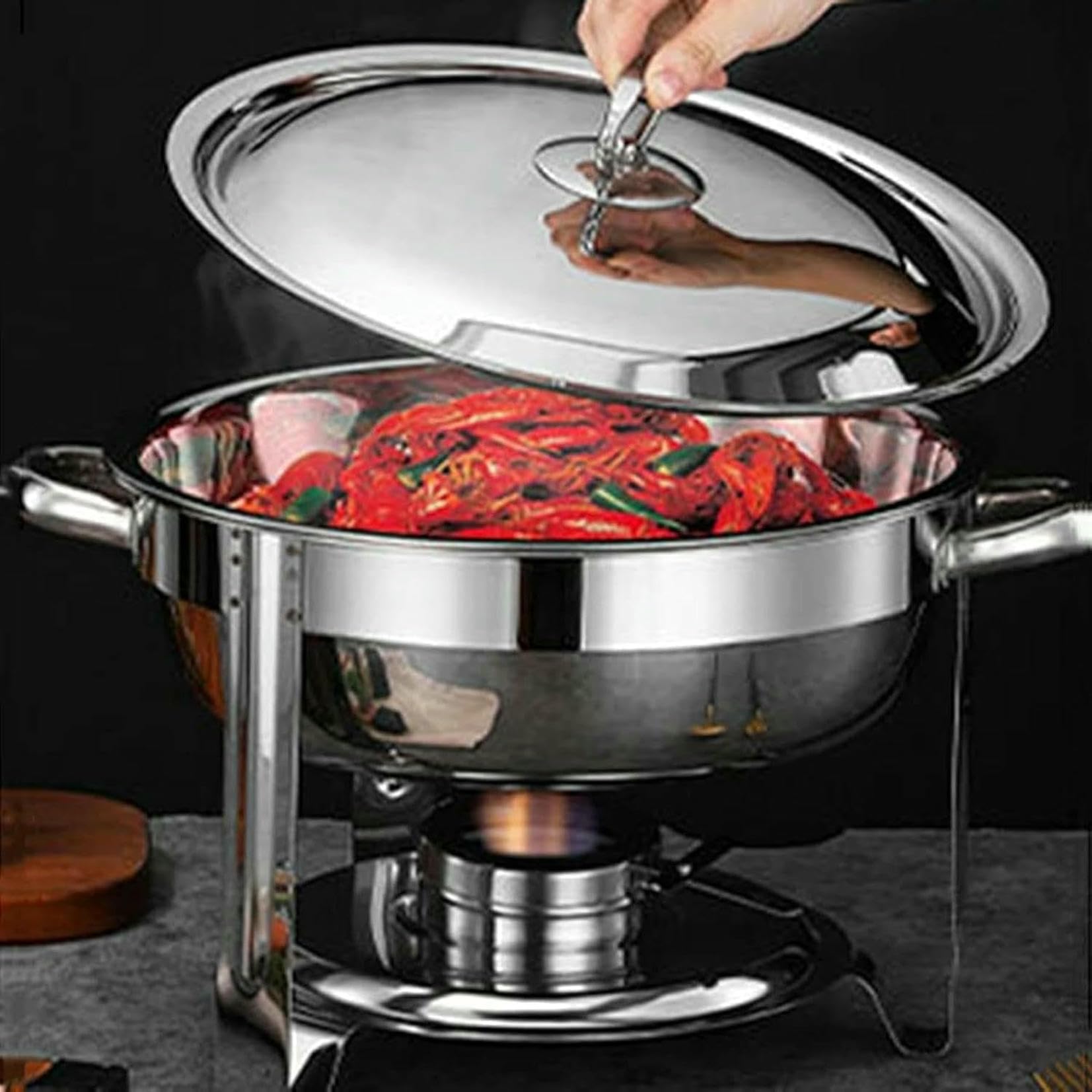 Plateau Chauffant en Acier Inoxydable de 3,5 L pour marmite Chaude – Chauffage à l'alcool, Four d'isolation carré pour hôtel, Buffet, Restauration~/