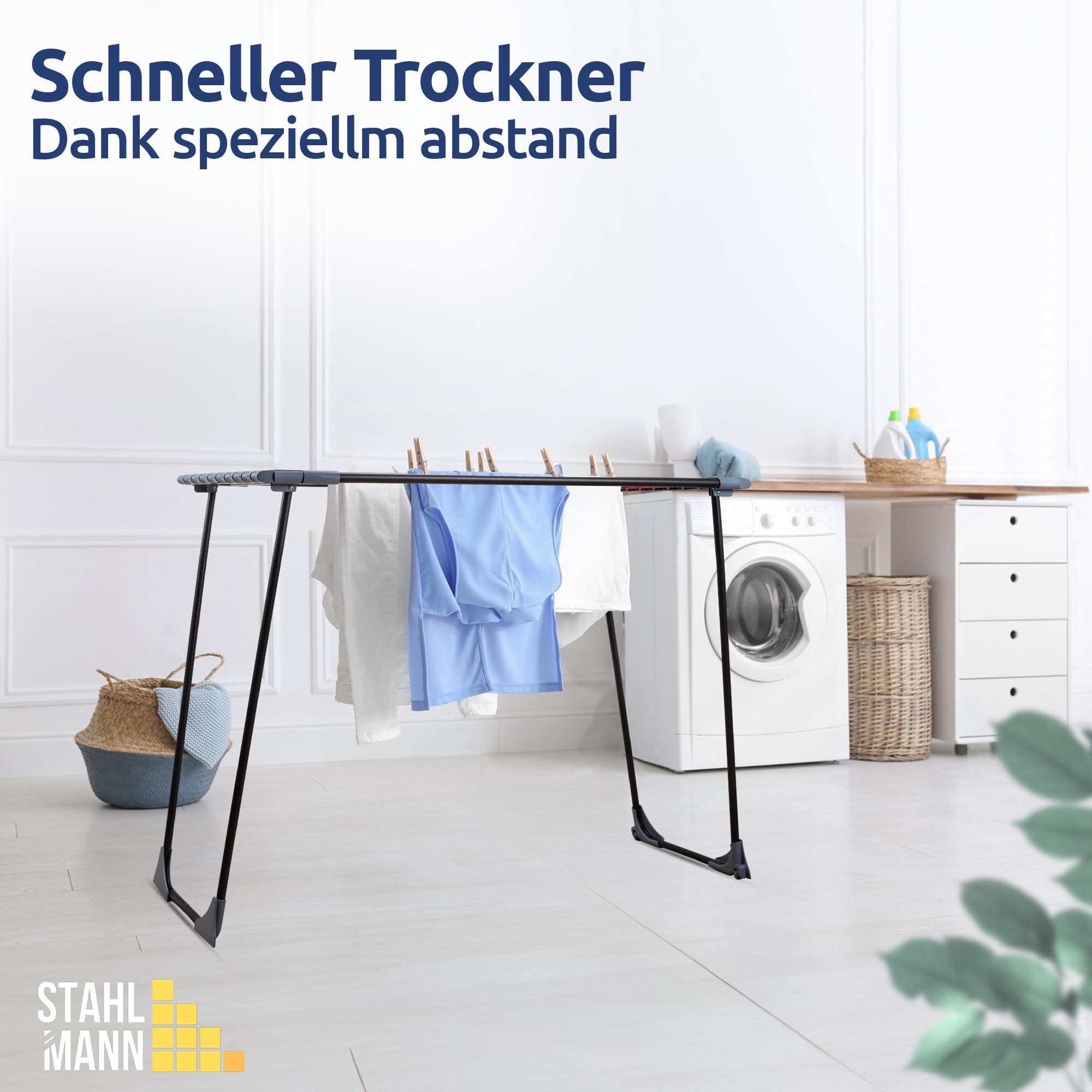 STAHLMANN Wäscheständer ausziehbar 20M Trockenfläche XXL schwarz mit Klemmen