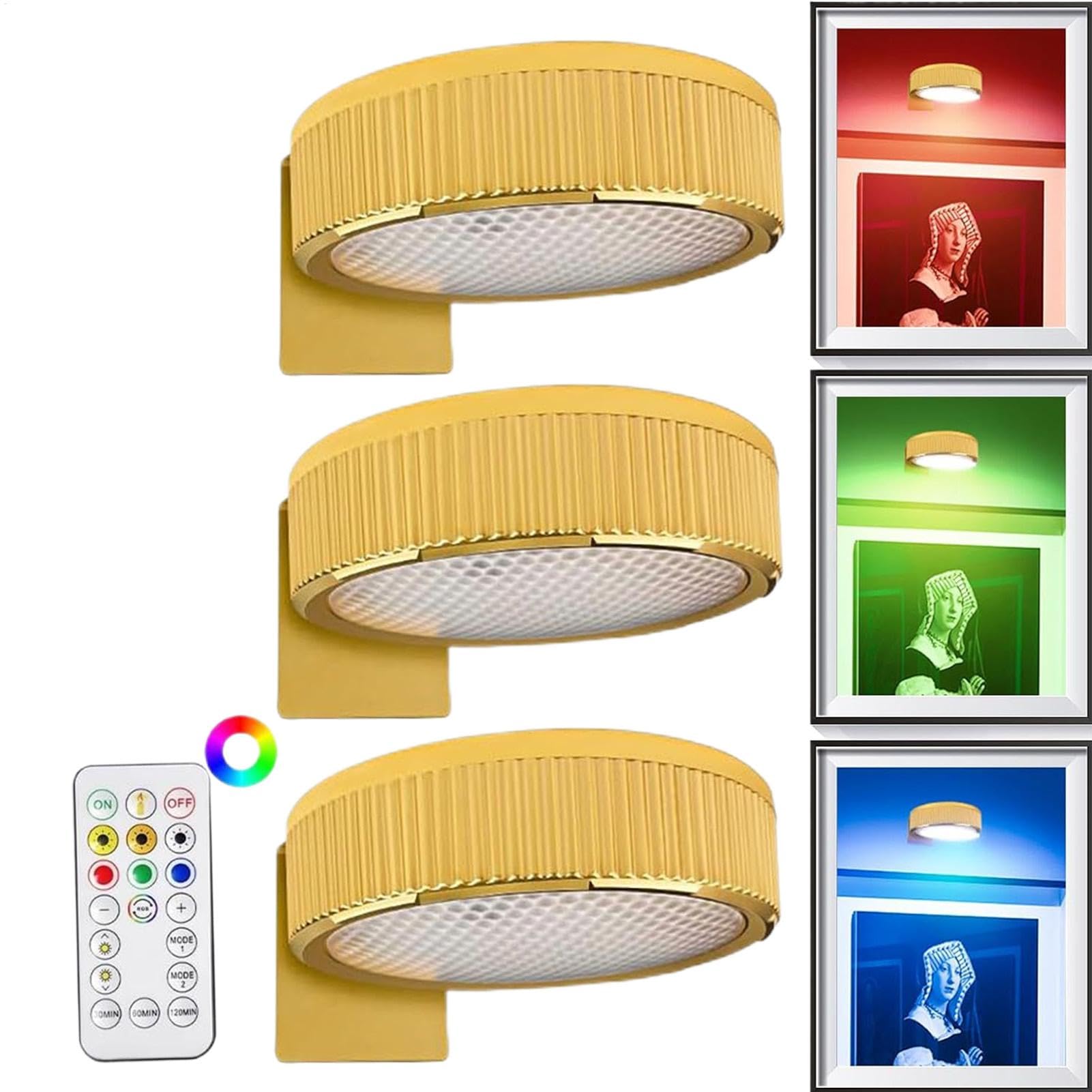 Confezione da 3 luci per quadri a batteria, luce magnetica wireless per pittura, con telecomando, decorazione per soggiorno, ad alta luminosità, per biblioteche e bar