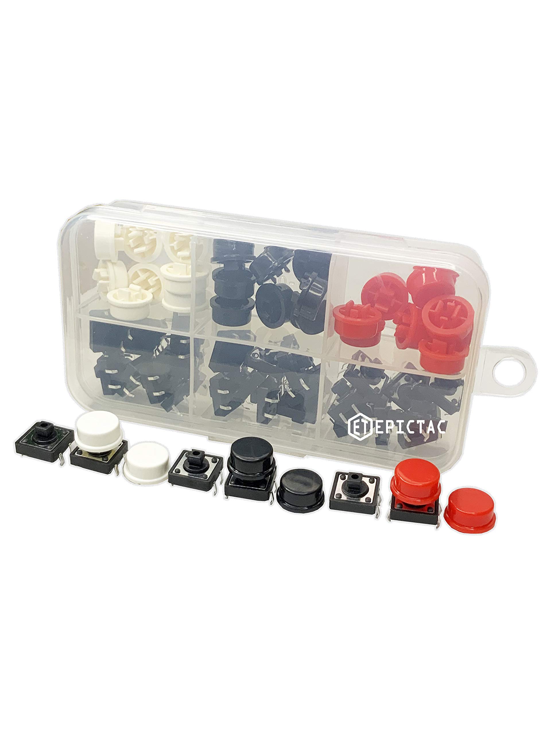 EPICTAC 12x12x7.3mm Tact Tactile Push Button Momentary SMD PCB 4-Pins Switch with Cap for DIY Projects (30 Pcs, Plastic Box) (B08JZDCQ6K) Amazon Price History, Amazon Price Tracker