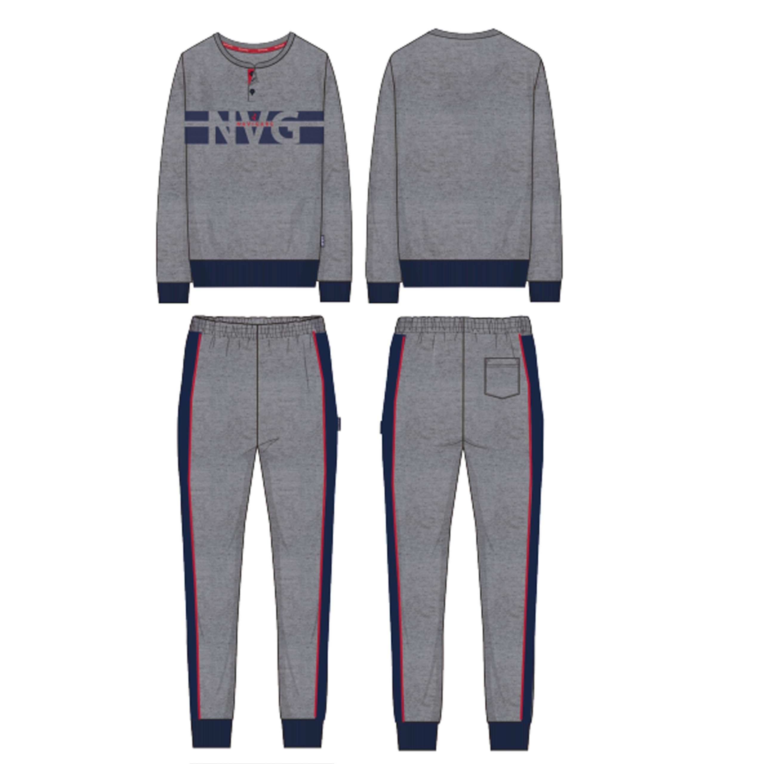 Navigare Pigiama Uomo Invernale Caldo Cotone Interlock Grigio 2141340