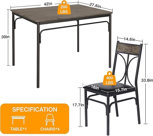 Miniatura 9 de VECELO Juego de mesa de comedor de cocina con 4 sillas para espacio pequeño, apartamento, marco de acero metálico