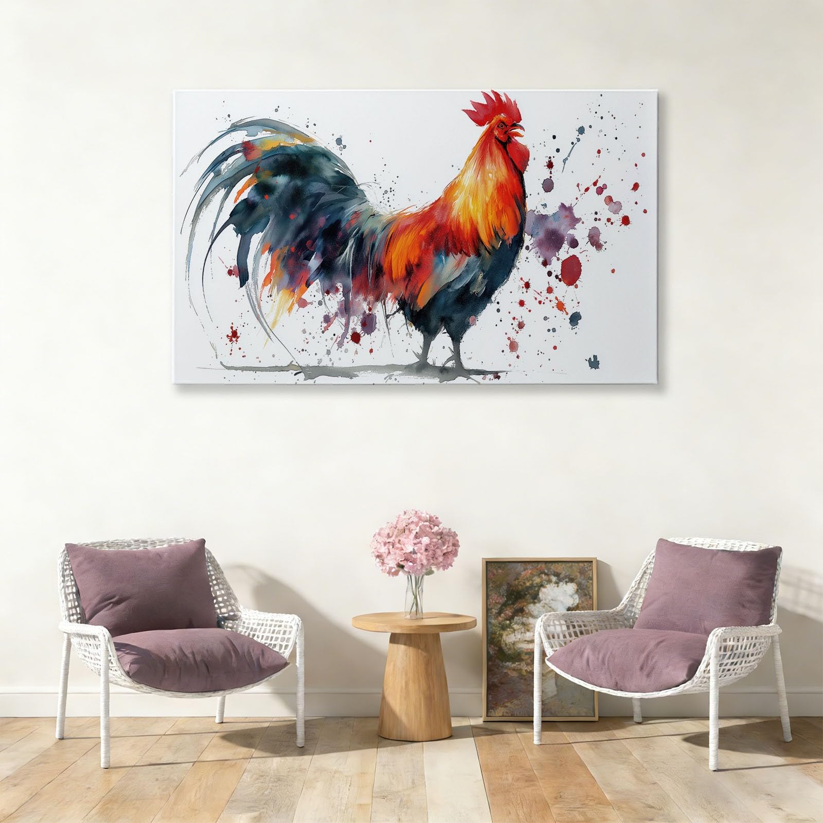 Stampa artistica da parete su tela, stampa su tela con gallo animale di campagna, 99 x 50,8 cm, dipinti senza cornice, belle immagini rustiche da parete, poster bianchi o soggiorno, bagno, camera da