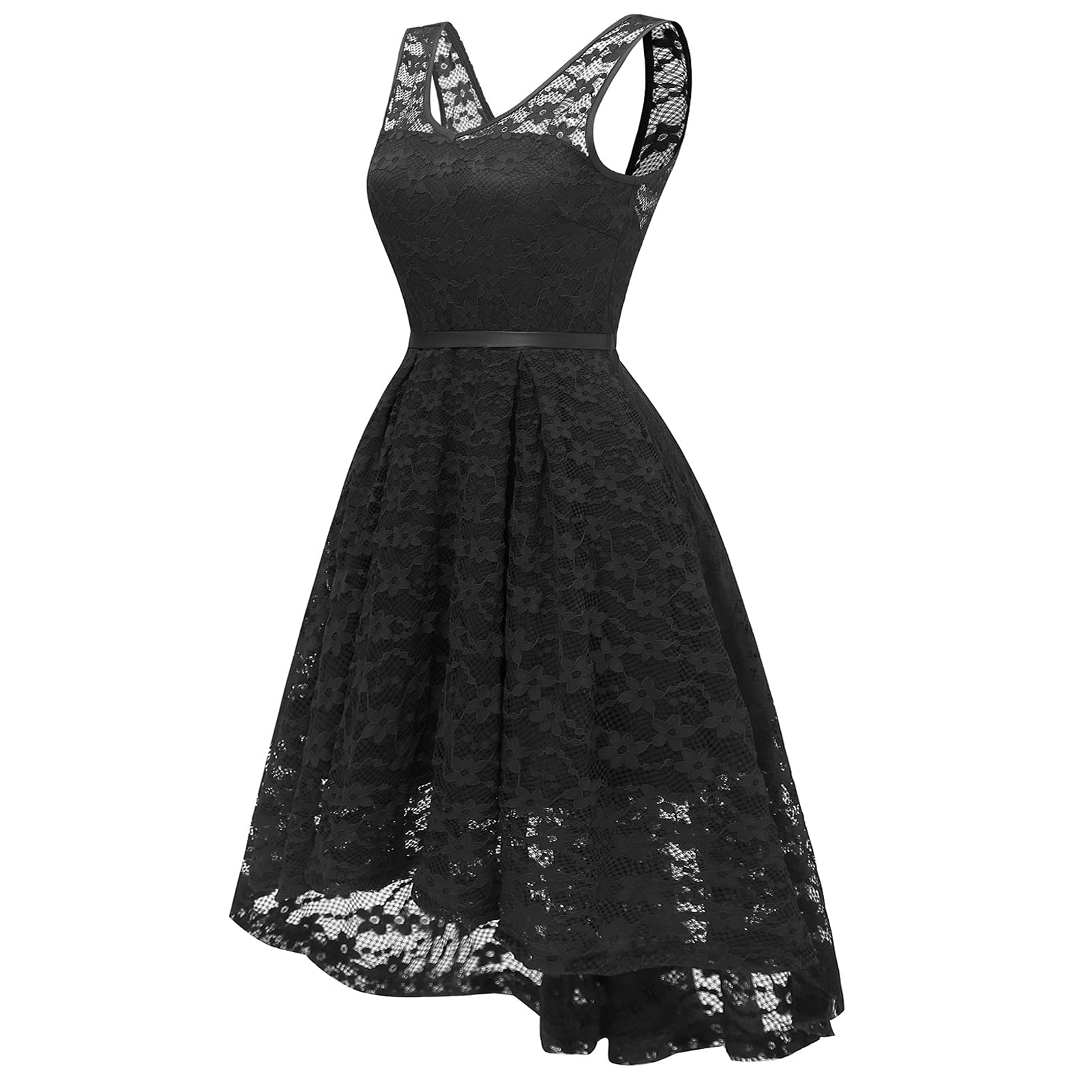 Vestido sexy de gasa de encaje sin mangas vestido de noche con cuello en V para mujer, vestido de fiesta casual de cóctel de bola de boda