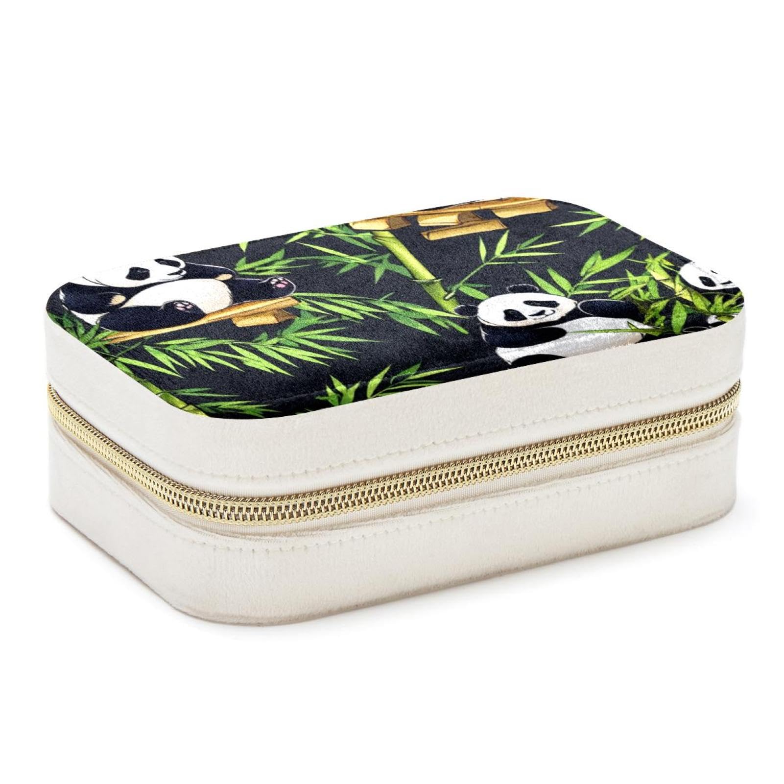 Boîte à bijoux élégante à double couche avec motifs pandas mignons pour bagues et colliers