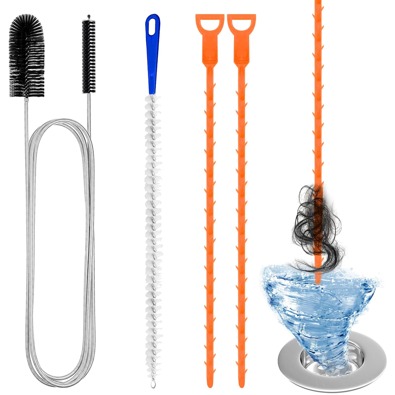 Redamancy Brosse Deboucheur Canalisation 4 Pièces Outil Débouchage Évier Tuyauterie