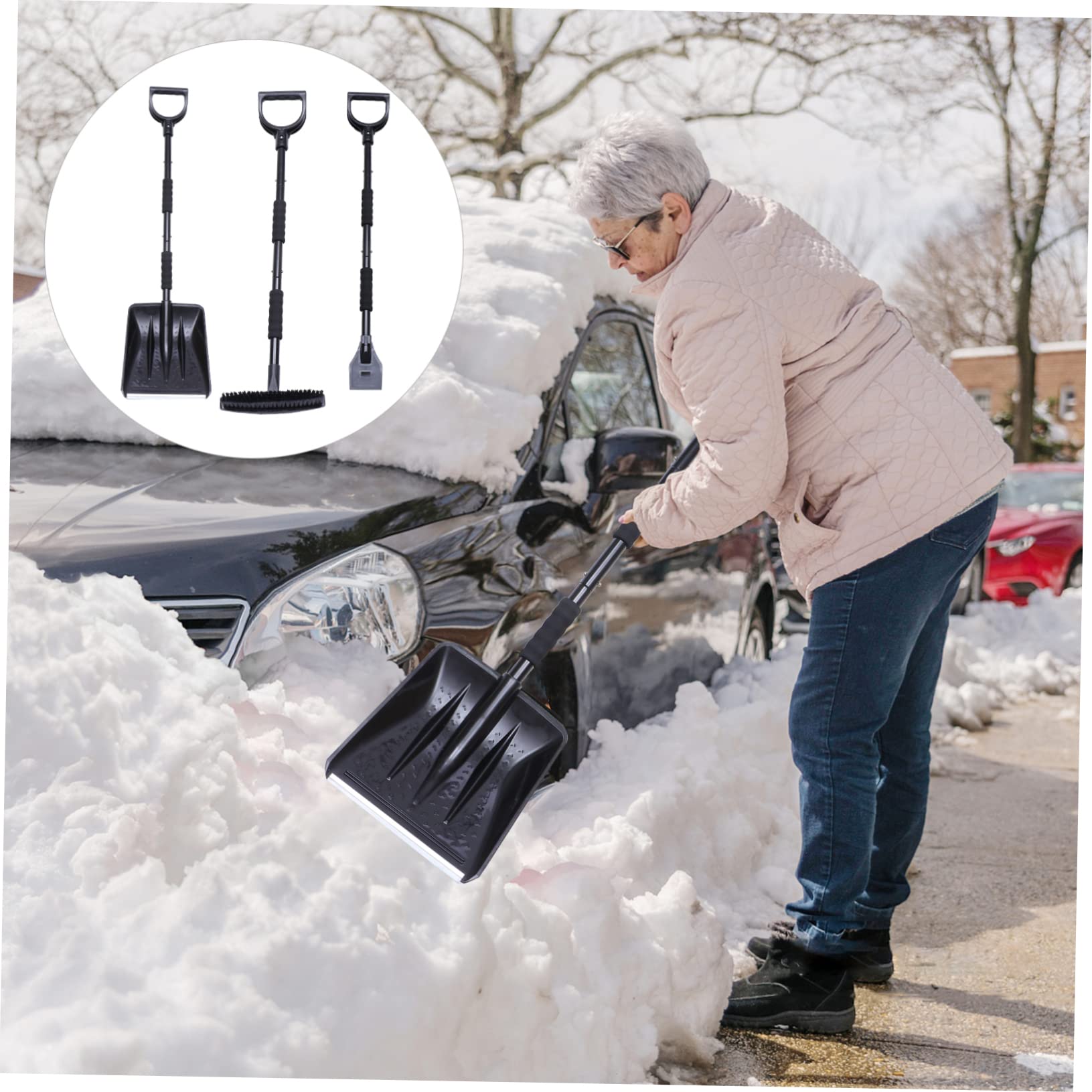 Quitanieves Desmontable de Hierro Negro, Varilla de Tres Secciones | 1 Juego, para Capó y Tejado, Invierno, Retirada de Nieve Pesada, Uso Automotriz