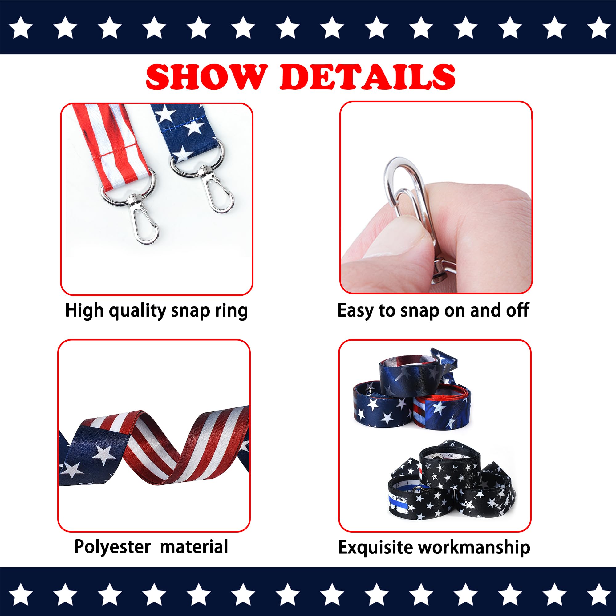 GTOTd Cordón para el cuello de profesor de la bandera estadounidense (paquete de 6) para llavero, accesorios patrióticos, regalos de decoración, suministros de fiesta, tarjetas de identificación,