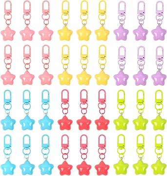 20 Pcs Star Keychain Bulk Chubby Star Key Chains for Car Keys Backpack Charms Key Ring for Keys, Bags, DIY Accessories