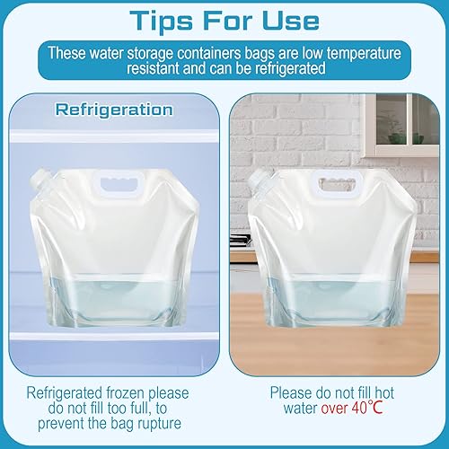 Miniatura 4 de Didaey 20 bolsas plegables para contenedores de agua de 2.6 galones, bolsas de agua de emergencia, jarra de almacenamiento de plástico para camping,