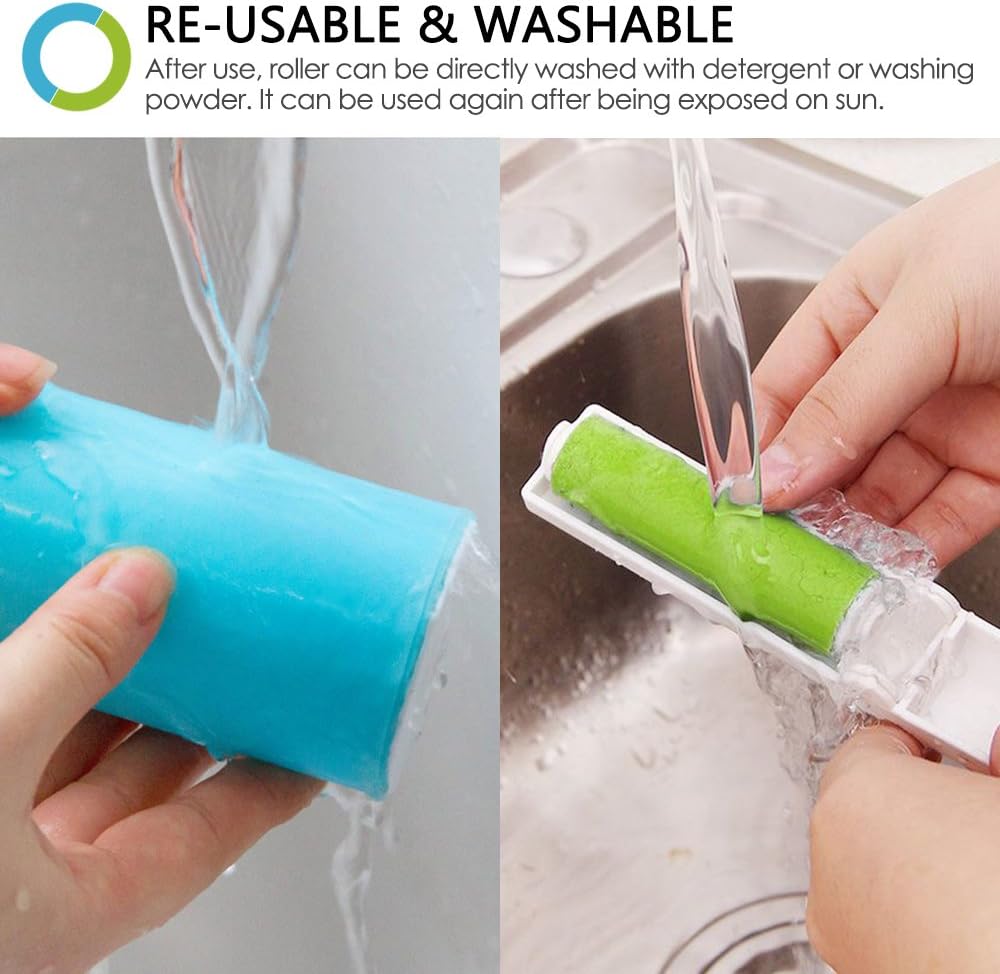 5 Pack Sticky Lint Roller with Cover, FineGood Reusable Washable Travel Dust Picker Cleaner Remover Brush Value Set for Clothes Pet Hair Debris - Blue, Green