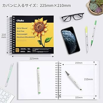 Amazon | Ohuhu スケッチブック 厚紙 200gsm 225mm×210mm 60枚/120