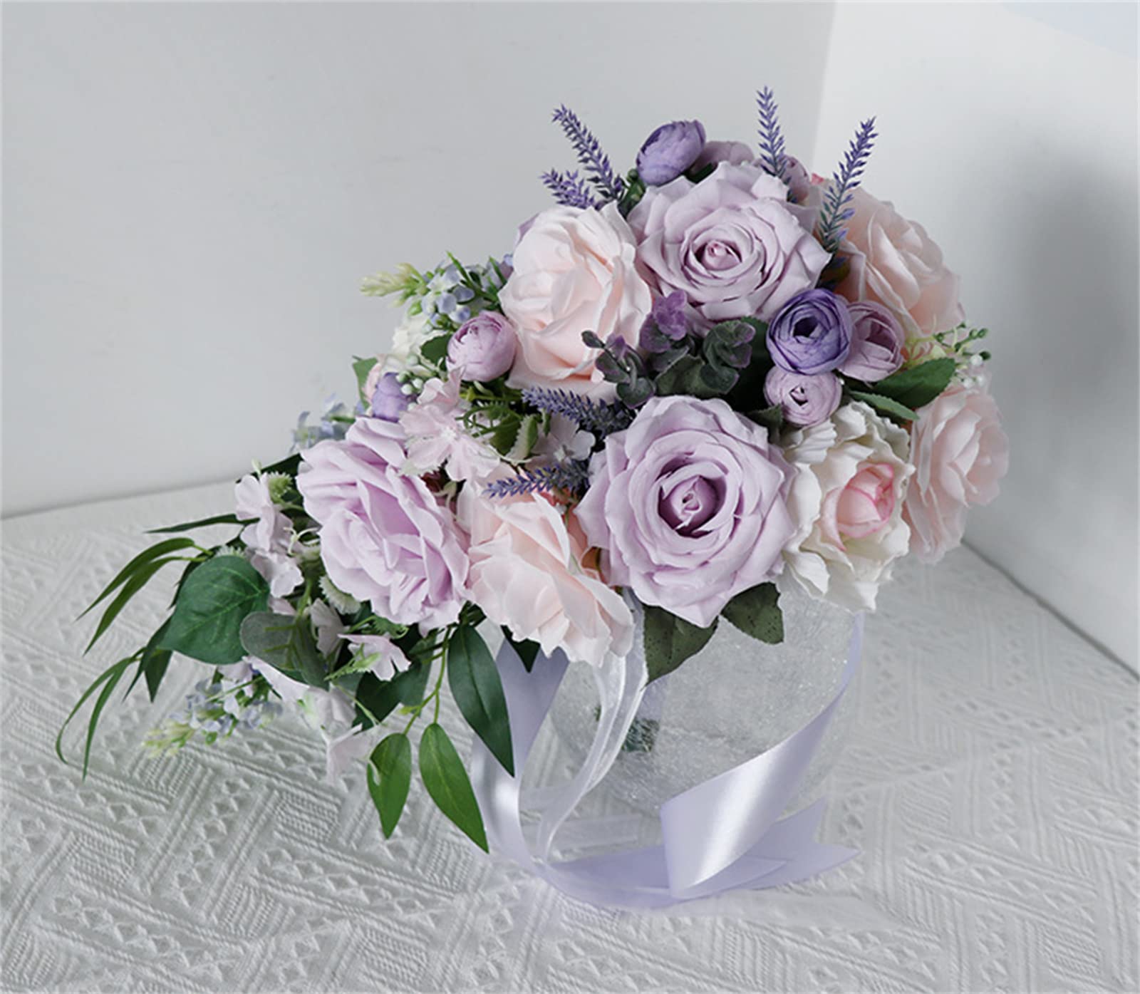 Braut Hält Blumen, Künstliche Blumen, Wohndeko, Künstliche Lila Rose, Romantischer Hochzeitsstrauß, Handgemachte Hochzeitsblumen Für Die Braut, Brautstrauß Mit Wasserfall-Motiv Für Die Hochzeit