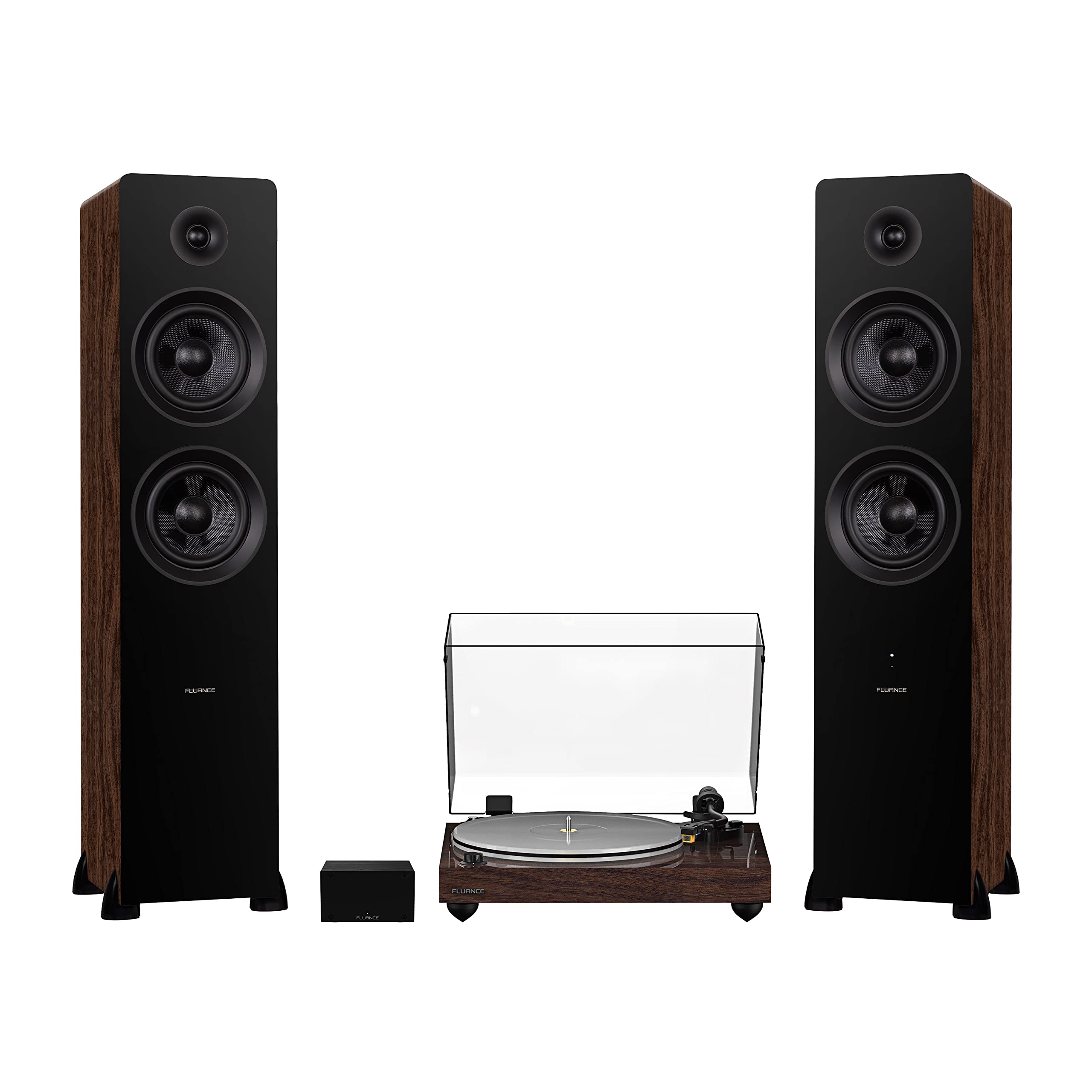 Fluance RT85N Reference High Fidelity Vinyl Turntable, PA10 Phono Preamp and Ai81 Powered Floorstanding Speakers, Nagaoka MP-110 Cartridge, 150W Class D Amplifier, Bluetooth (Natural Walnut)