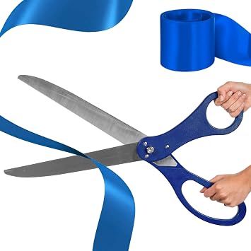 Grand Opening Ceremony Kit 25 Inch Giant Blue Scissors for Ribbon Cutting and Blue Satin Ribbon for Inaugurations Special Events