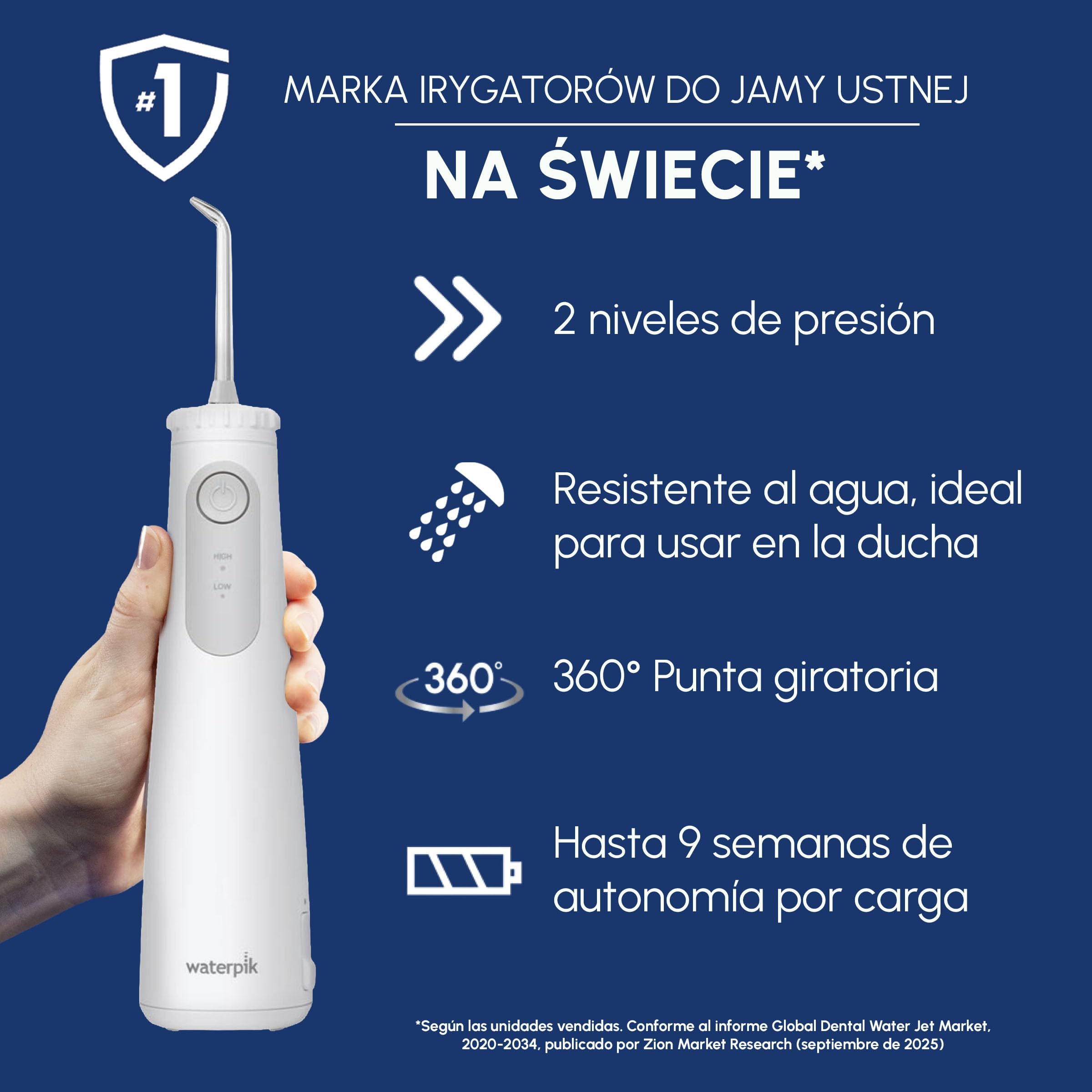 Waterpik Cordless Pearl irrigador dental portátil recargable resistente al agua