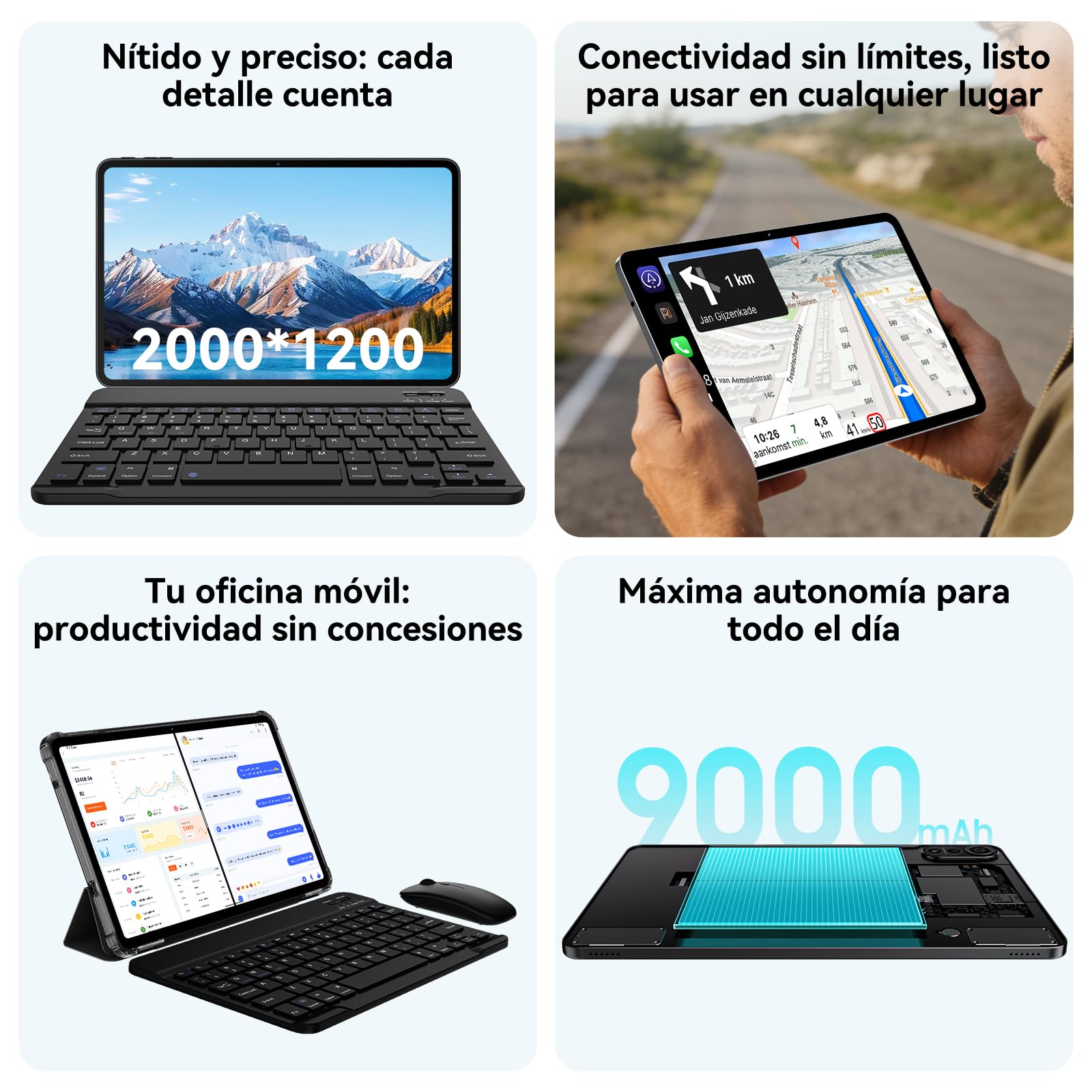 Blackview Mega2 Tableta de 12 Pulgadas Android 15, 24 GB RAM+128 GB ROM, Tableta Gaming FHD 2K de 120HZ con Teclado, ratón, lápiz y Auriculares, 4G LTE+5G WiFi, 9000 mAh, WideVine L1, Gris