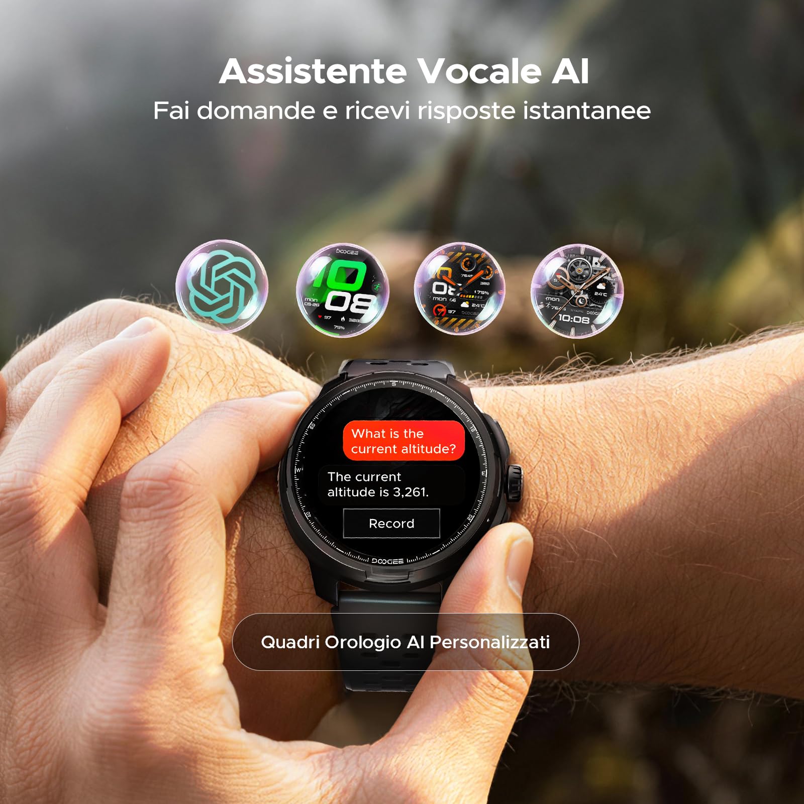 ANYMOVINGM1-Nero Smartwatch fitness uomo GPS dual-band, 170+ sport, Assistente AI, AMOLED 1,5", 20 giorni, 5ATM+IP68