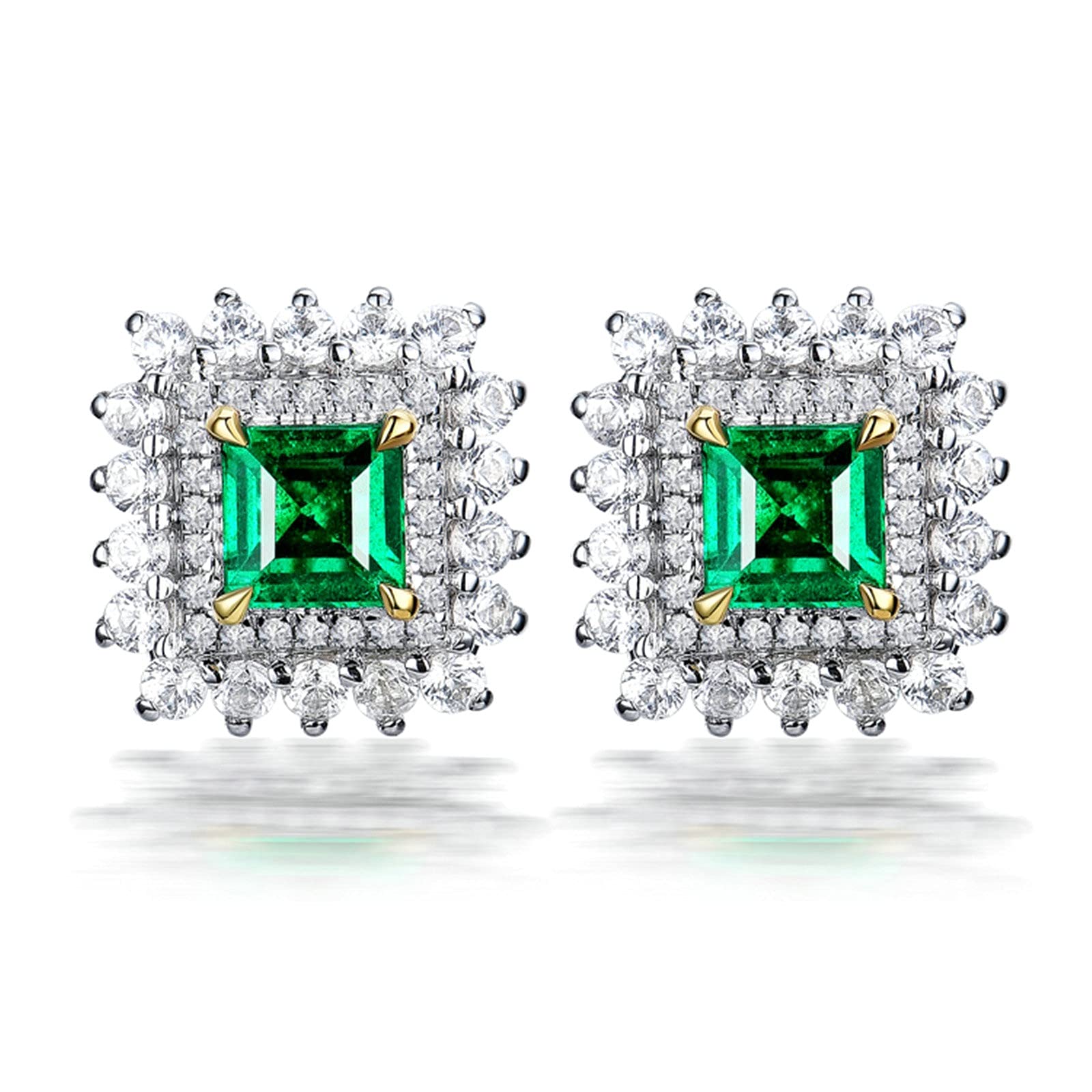 Daesar Damen Ohrstecker 750 Weißgold Echt, 4-Steg-Krappenfassung mit Smaragd 0.56ct Weißgold Ohrringe Hochzeit Diamant
