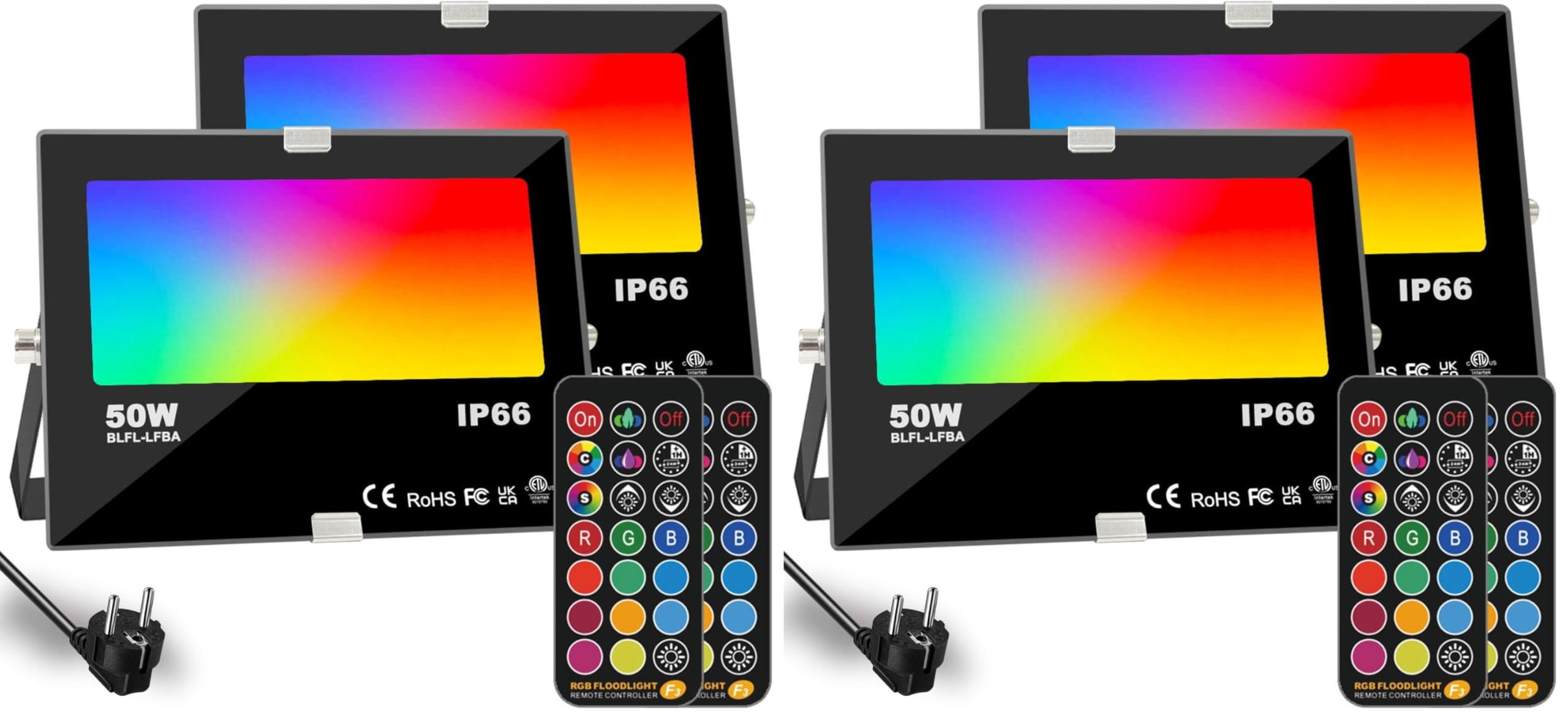 HEKEE Led Strahler Außen, Farbwechsel, DIY-Blitzmodus, RGB Led Fluter 12 Farben, Timer, Fernbedienung inklusive, IP66 wasserdicht (4 Packungen)