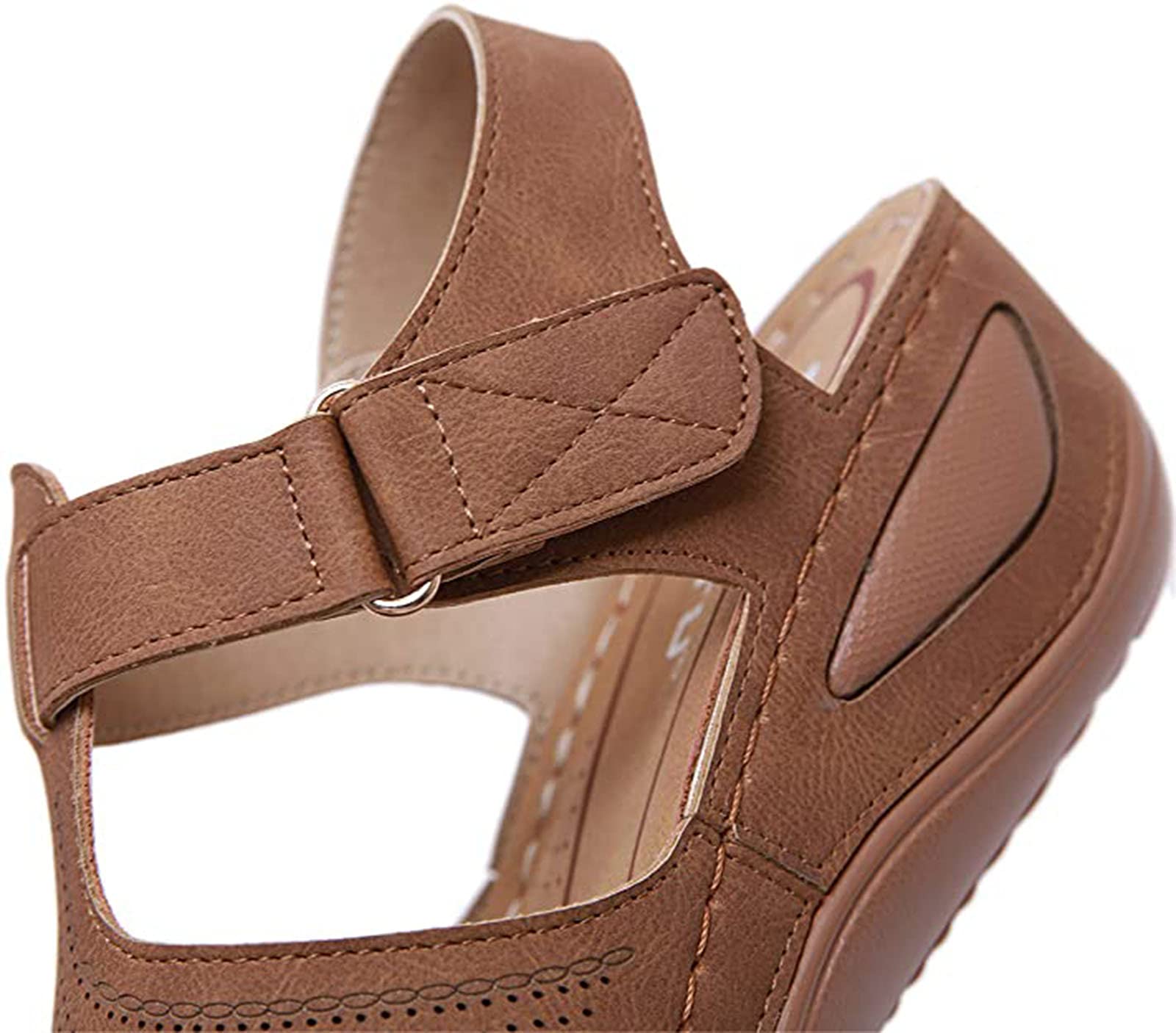 HHZY Sandales Femme Été Confortable Talon Compensées Nu-Pieds Gland Mode Chaussure Orthopédique Bout Fermé Plateforme Cuir PU Grande Taille Claquettes Plats,Rose,35